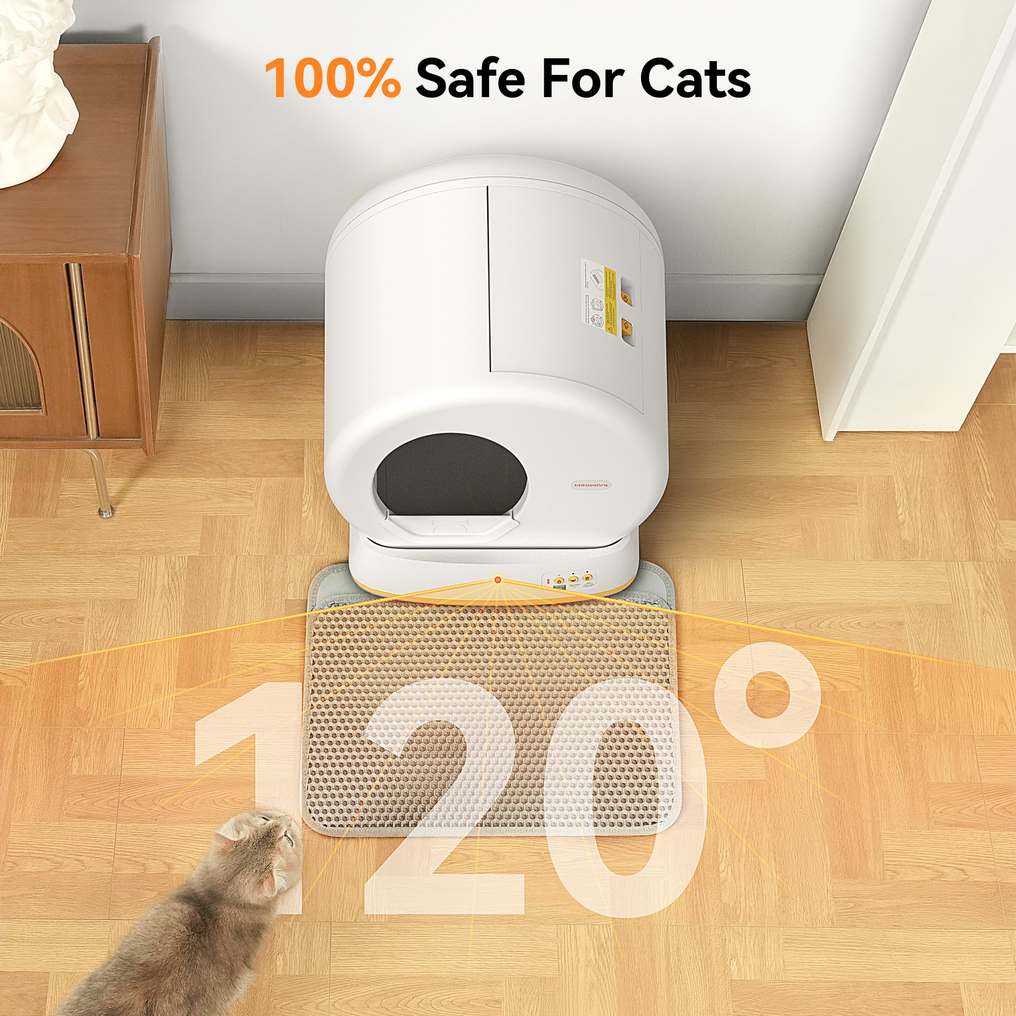 MeoWant Automatic Cat Litter Box，Extra Large Self Cleaning Litter Box for Multiple Cats, App Control, Odor Free, Safety Protection with Trash Bags, Yellow - image 3