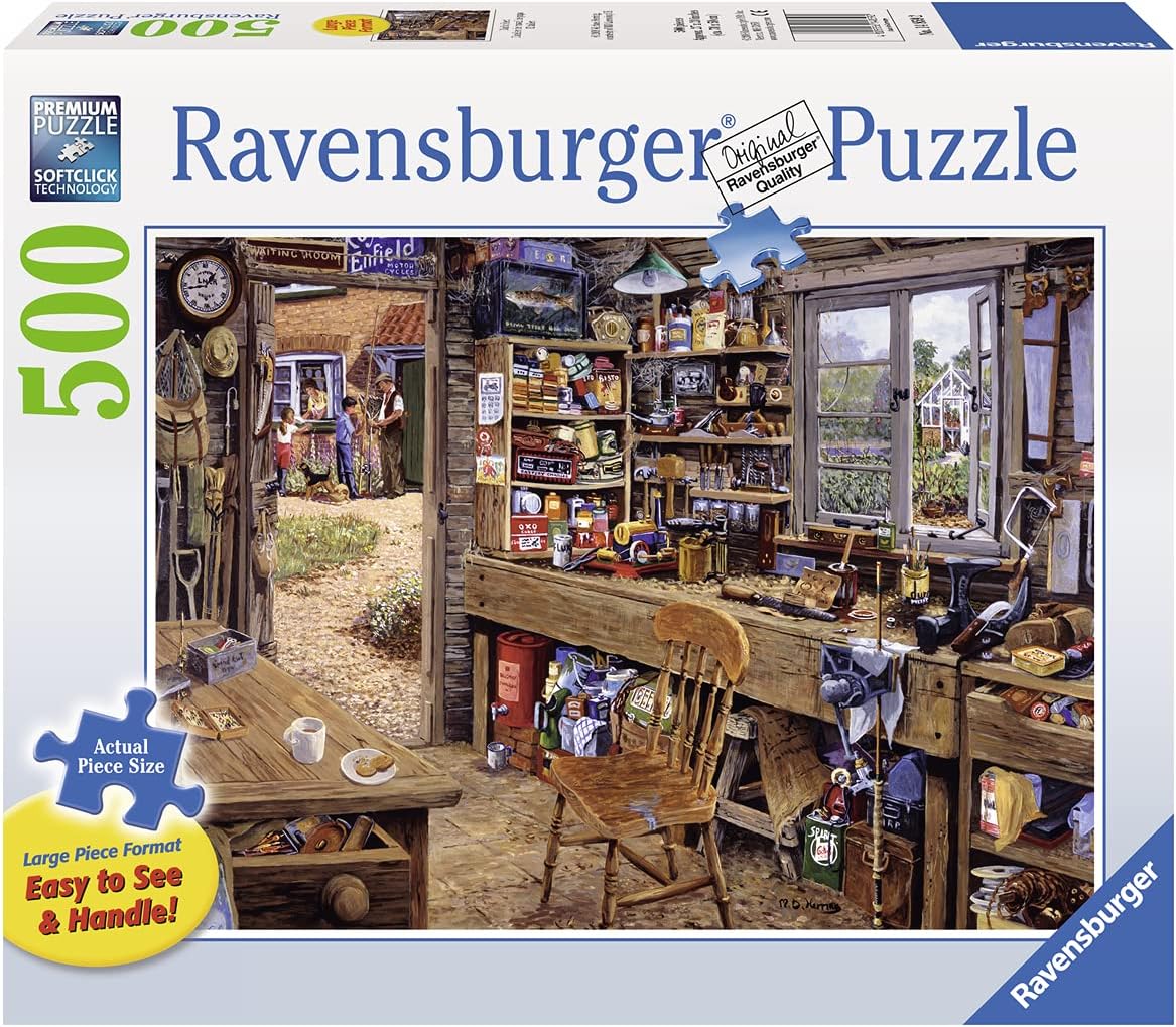 Ravensburger Dad's Shed - 500 Pieces Large Format Jigsaw Puzzle for Adults – Every Piece is Unique, Softclick Technology Means Pieces Fit Together Perfectly