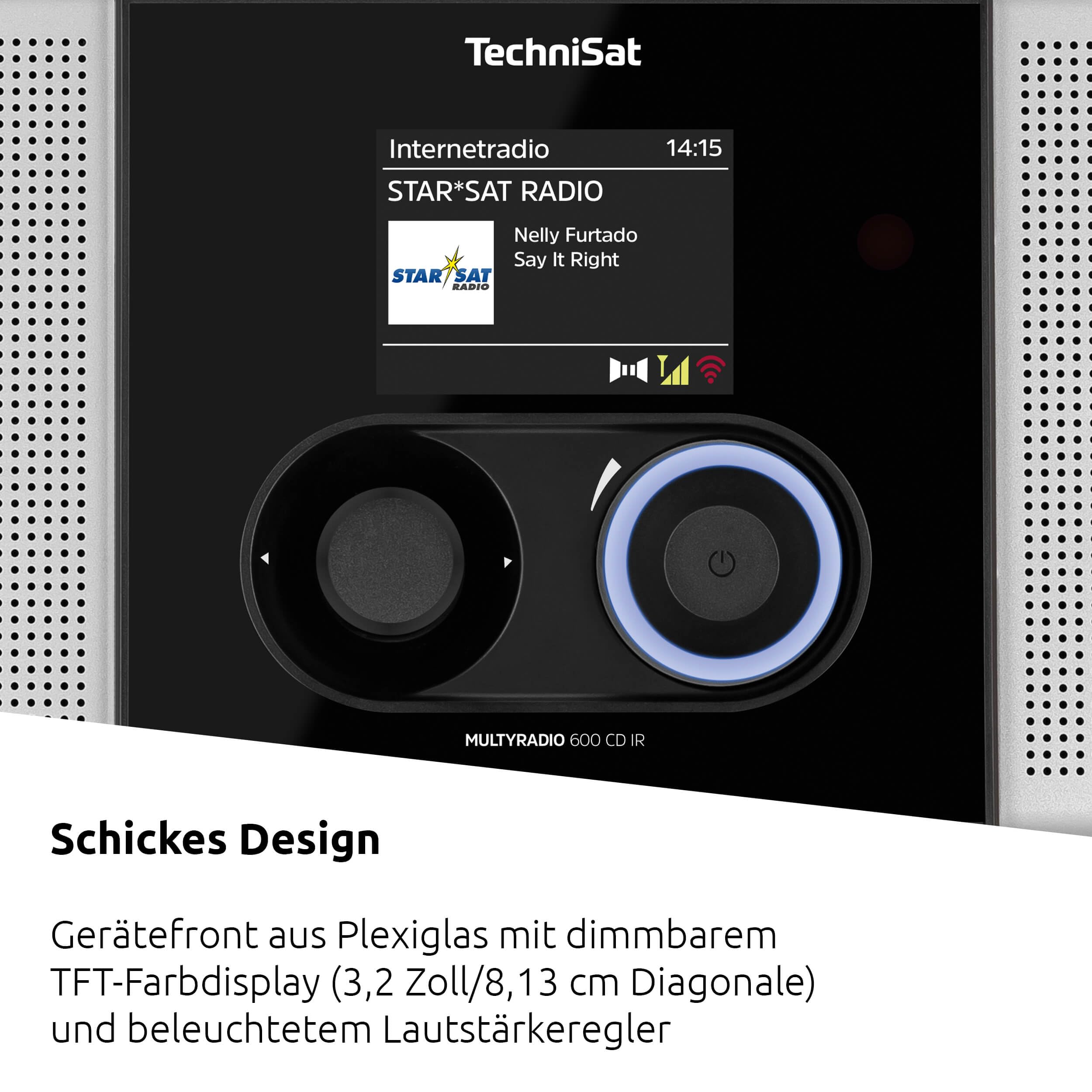TechniSat MULTYRADIO 600 CD IR - Internetradio (Kompaktanlage, WLAN Radio, DAB+, UKW, Spotify, Bluetooth, CD-Player, USB, Farbdisplay, App-Steuerung, Fernbedienung, 40 Watt Stereo) Silber/schwarz