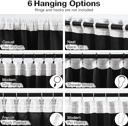 Miniatura 3 de Cortinas opacas negras para dormitorio de 63 pulgadas de largo, con aislamiento térmico, paneles de cortina opacas para habitación de invitados con