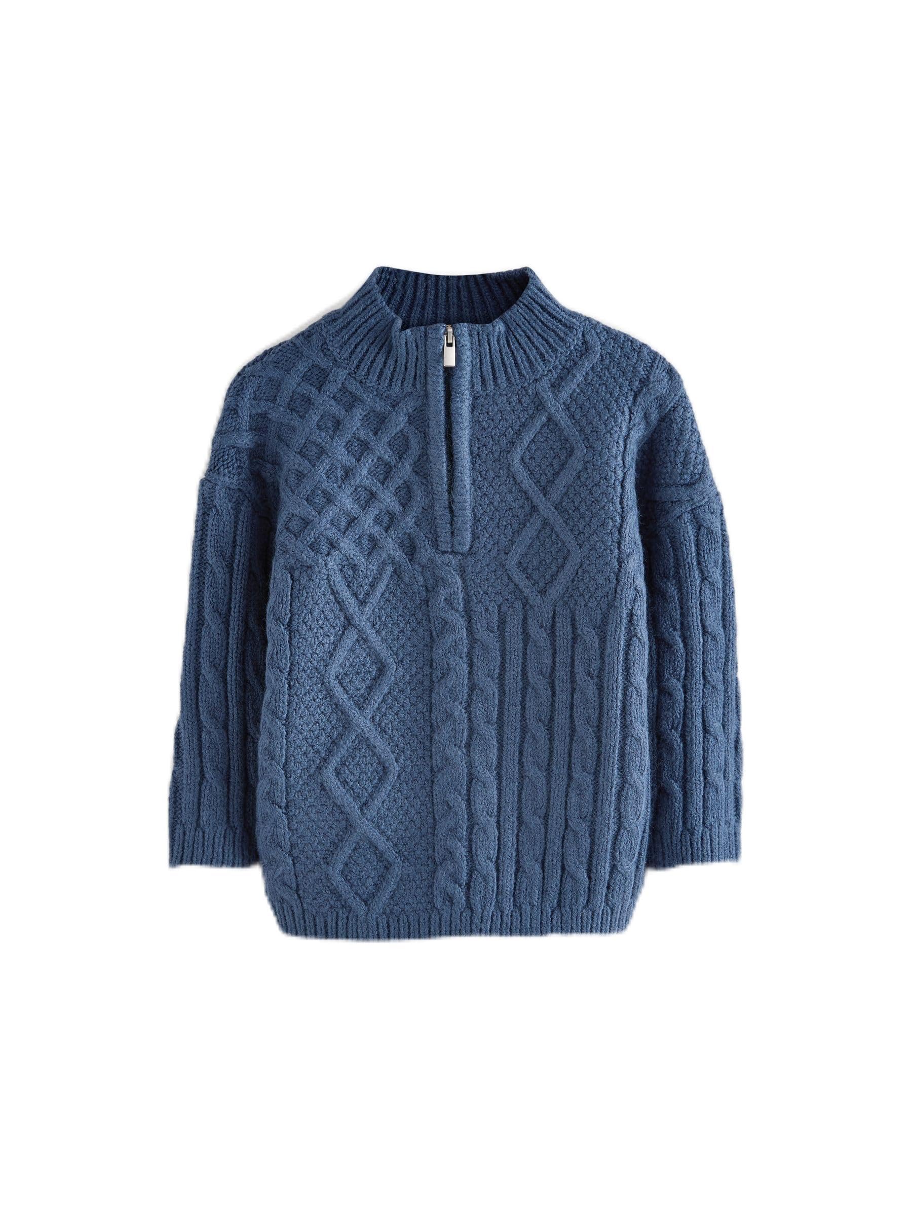NEXT Garçon Pull à col zippé en Maille torsadée
