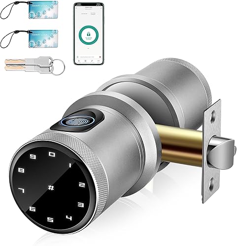 Cerradura de puerta con huella digital, teclado con asa, 5 en 1, perilla de puerta inteligente con código, cerradura de puerta de entrada sin llave