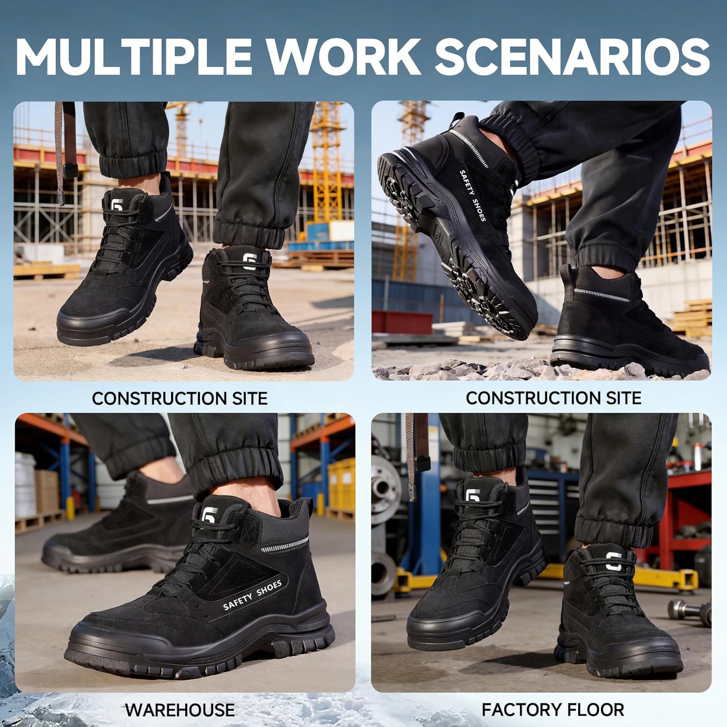 Steel Toe Work Boots for Men - High Top Puncture Resistant Safety Boots - Industrial Boot for Worker - Comfortable Work Boot for Construction