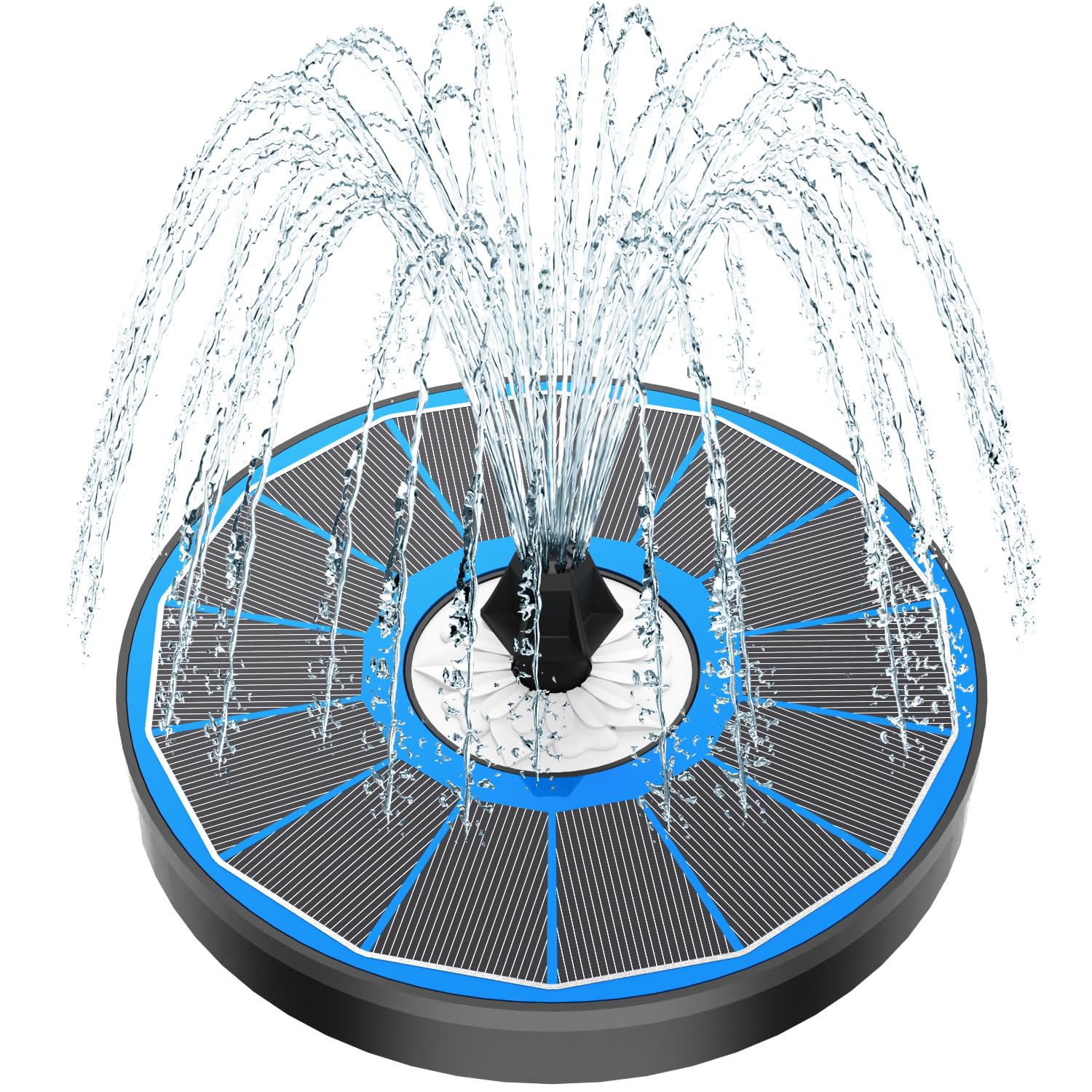 Solar Fountain Pump for Bird Bath with White Flower Glass, 3.5W Solar Water Founatin No Battery with 4 Fixed Rods&7 Nozzles, 2024 Bird Bath Fountains Solar Power for Garden, Outdoor, Pond,Pool