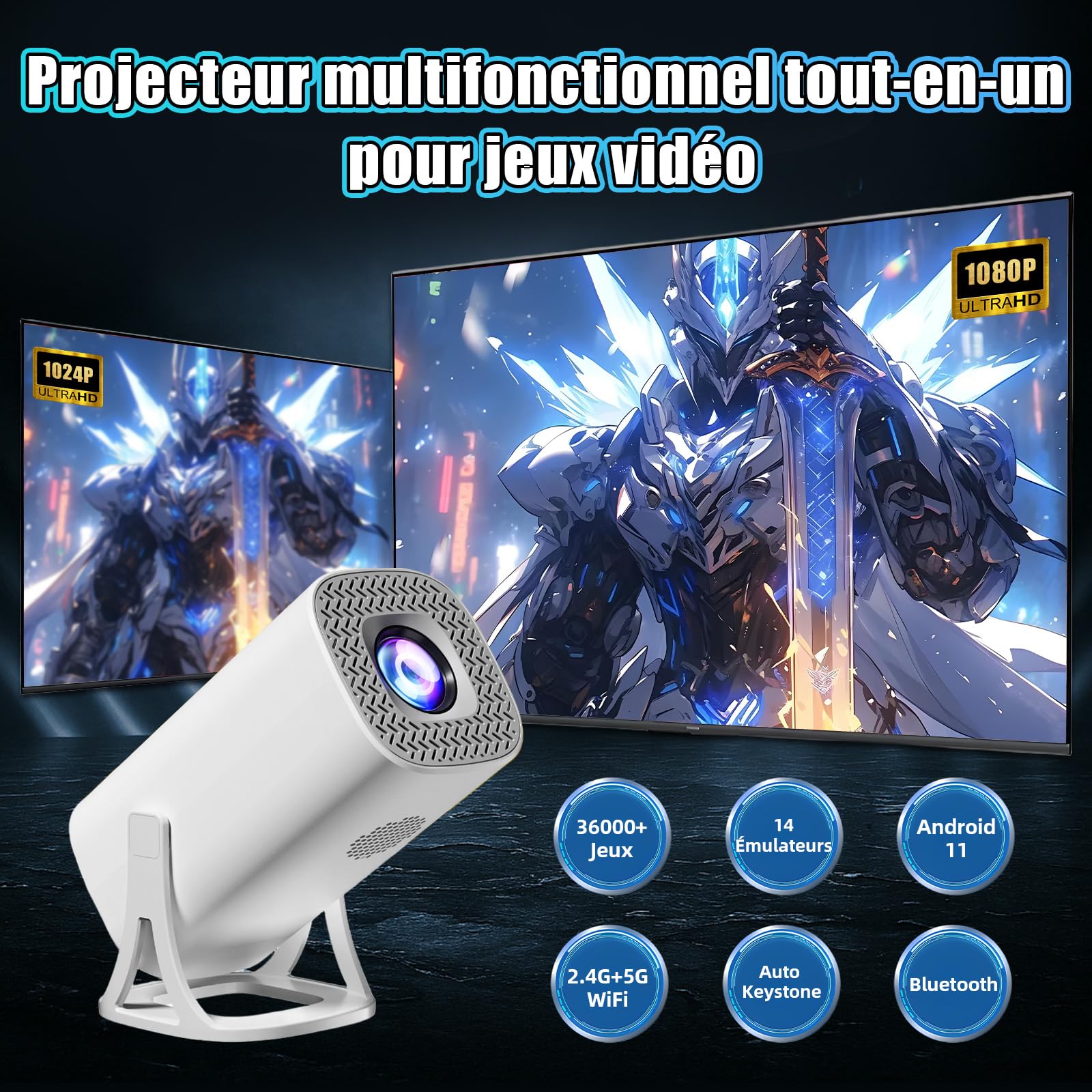 S40 Max Videoprojecteur Projecteur Video 36000+ Jeux 14 Émulateurs,Projecteur Intelligents Android 11 avec manettes sans Fil,Auto Keystone,WiFi 2,4G+5G & BT,Retroprojecteur pour Home Cinéma/Jeux