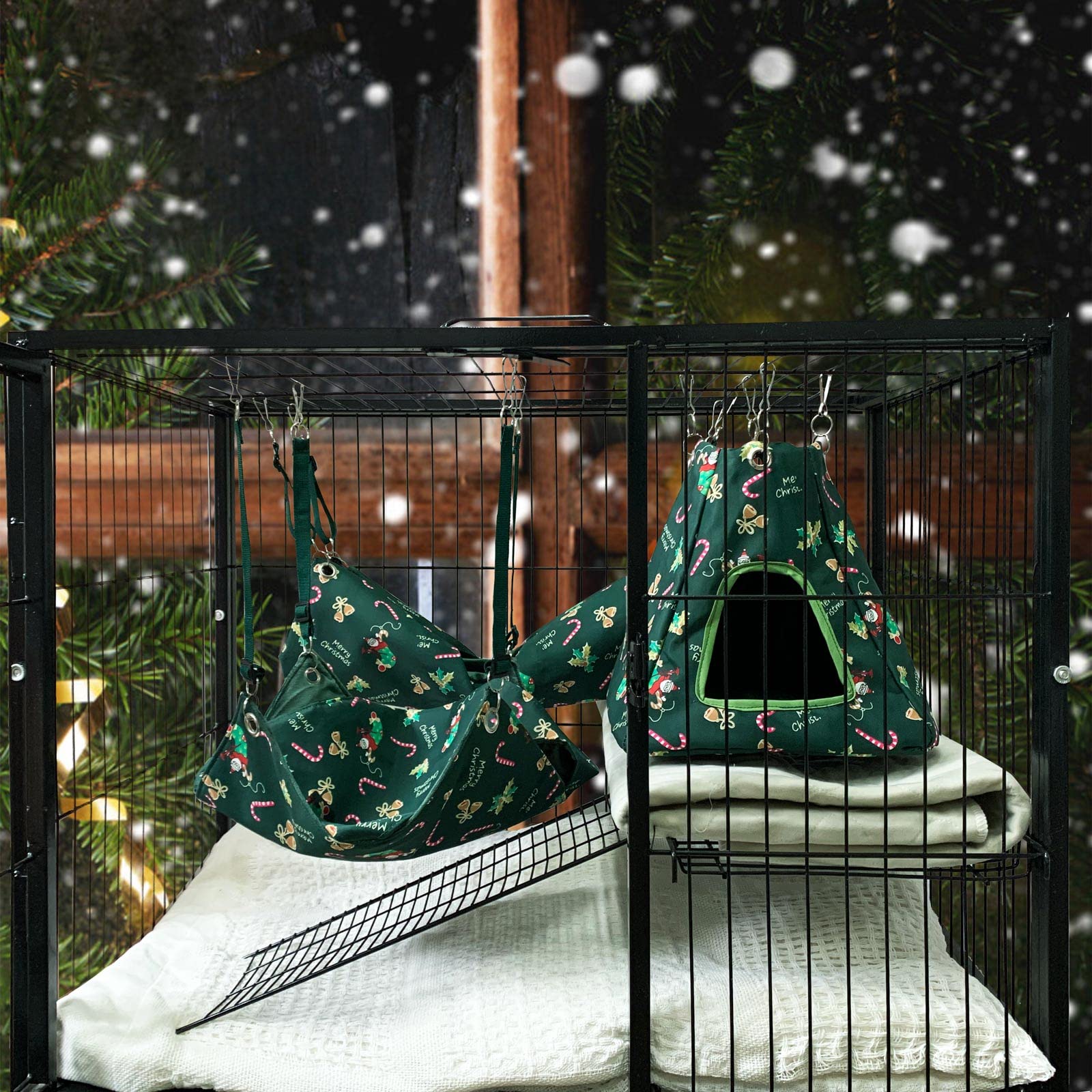 Set di accessori per amaca per ratti di furetto per piccoli animali domestici, decorazioni per gabbia per furetti, ratti (Natale verde)