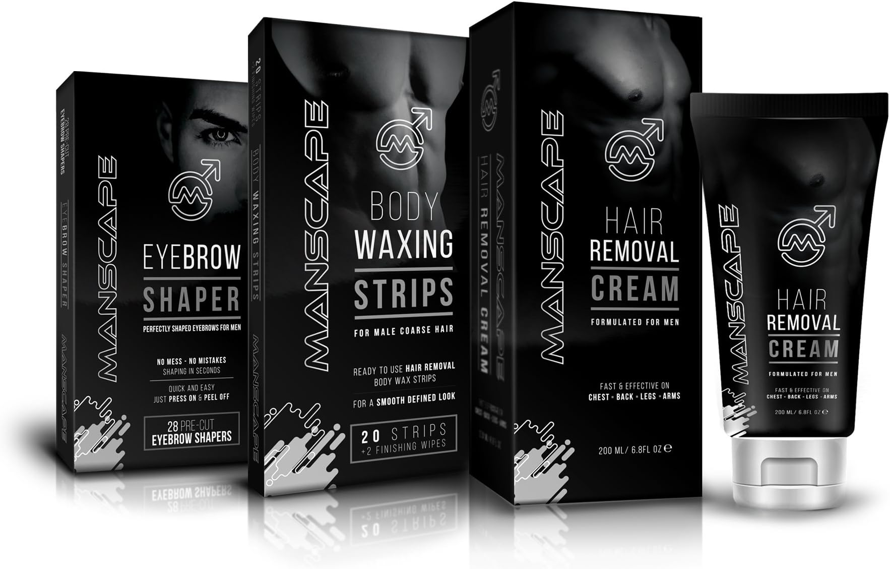 Manscape Set Hair Removal Cream, Body Waxing Strips and Eyebrow Shaper