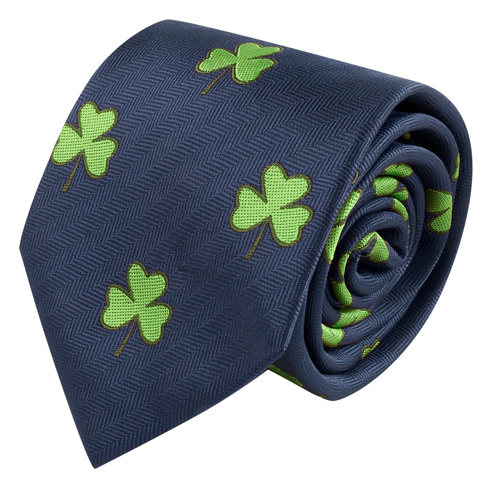 King & Priory Shamrock Navy Blue Herringbone Embroidered Tie