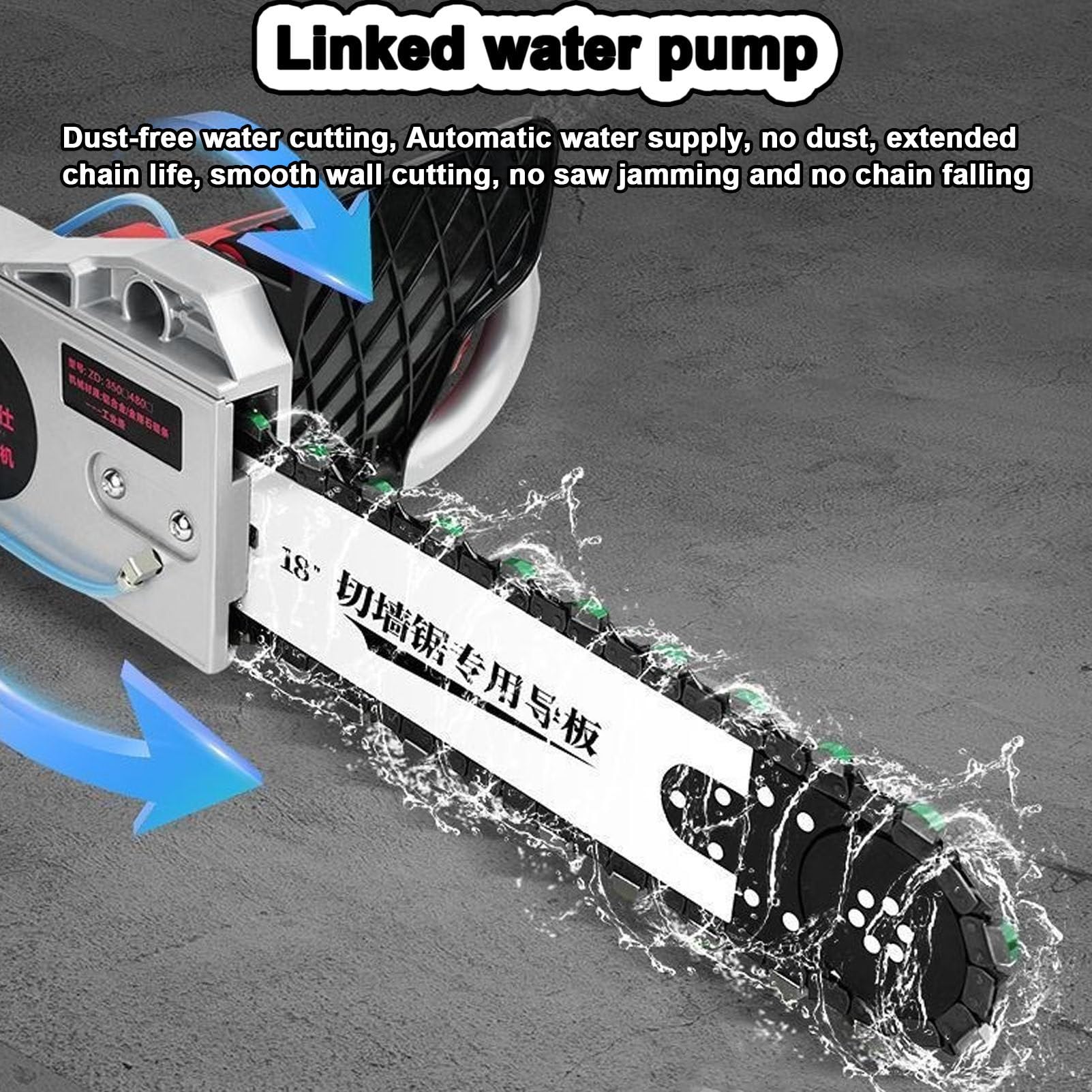 Motosierra eléctrica para hormigón, cortadora de Pared portátil con Cadena de Diamante, supresión de Polvo con alimentación de Agua, 2 Cadenas/2 guías, para Granito y hormigón Armado 480