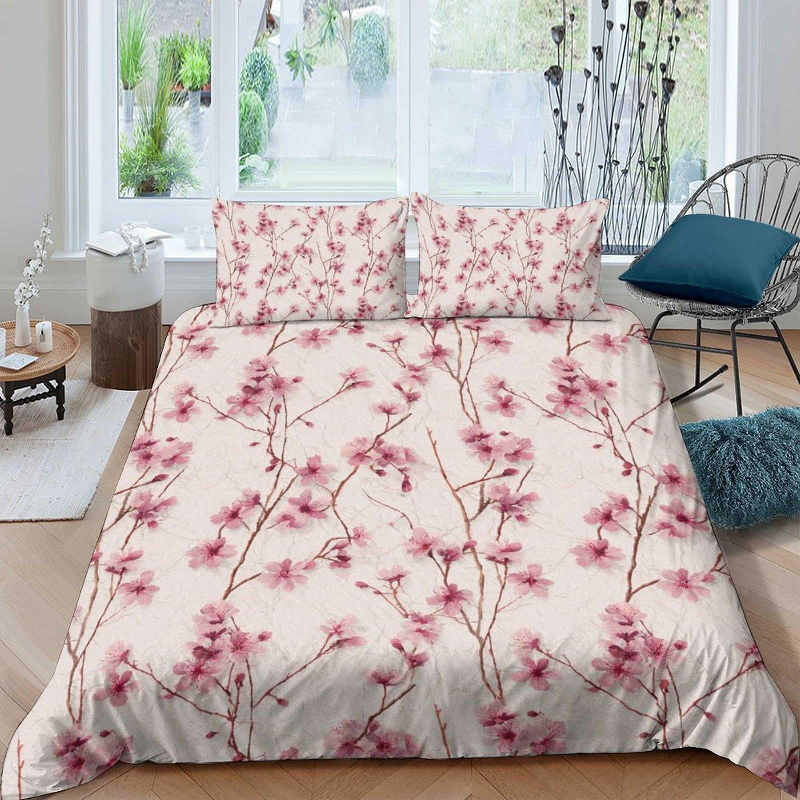 Ctjqhvkz Style-7 3D Printed Cherry Blossom Fitted Sheet Microfiber Soft Pink Floral Bed Sheet For Bedroom Guest Room Mattress Cover Single（135X200cm）