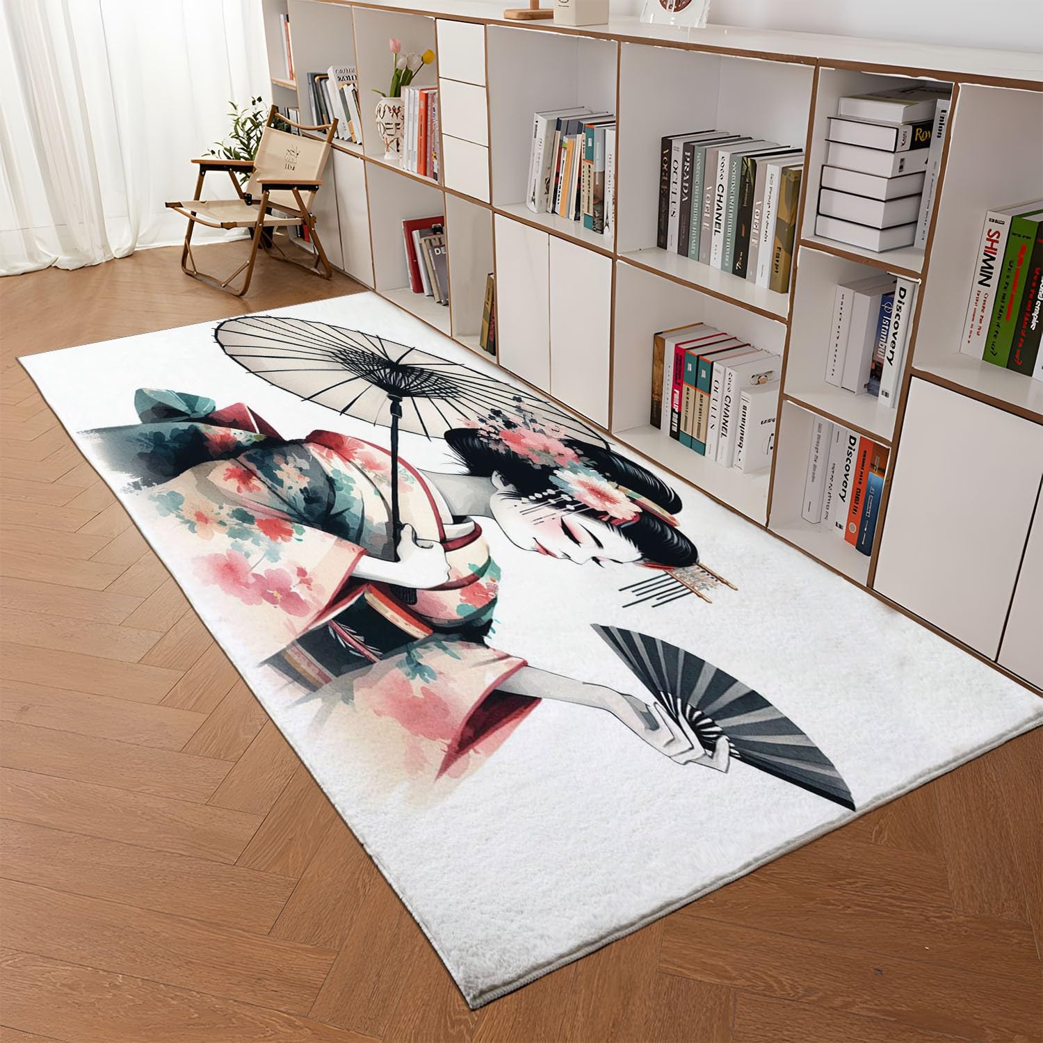PICUAL Tapis Salon Lavable Femme Japonaise 80x150 cm Grand Tapis Salle a Manger, Moquette Chambre Descente de Lit, Tapis de Sol Lavable en Machine, Couloir, Antidérapant et Résistant