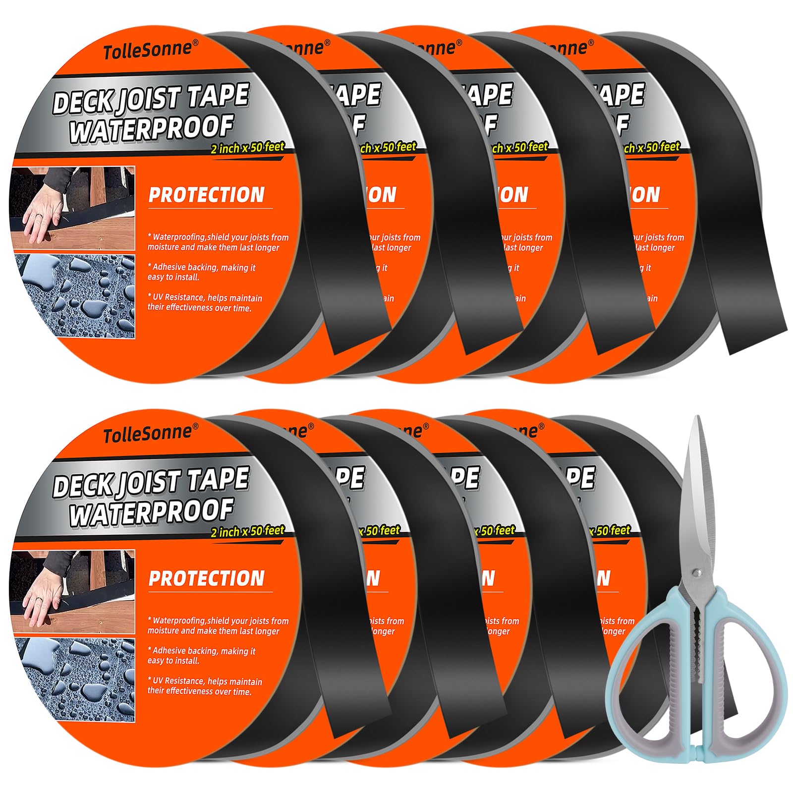TolleSonne 8 Pack Joist Tape for Decking 2" x 50' Weather-Resistant Butyl Joist Tape, Self Adhesive Deck Flashing Tape for Hardwood for Wood Decks