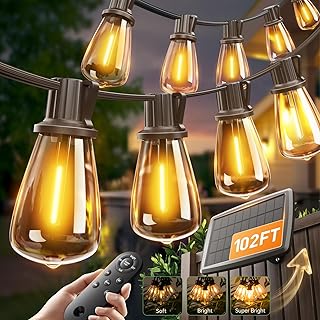 addlon 102FT(96+6) Solar String Lights Outdoor with Remote, Waterproof P...