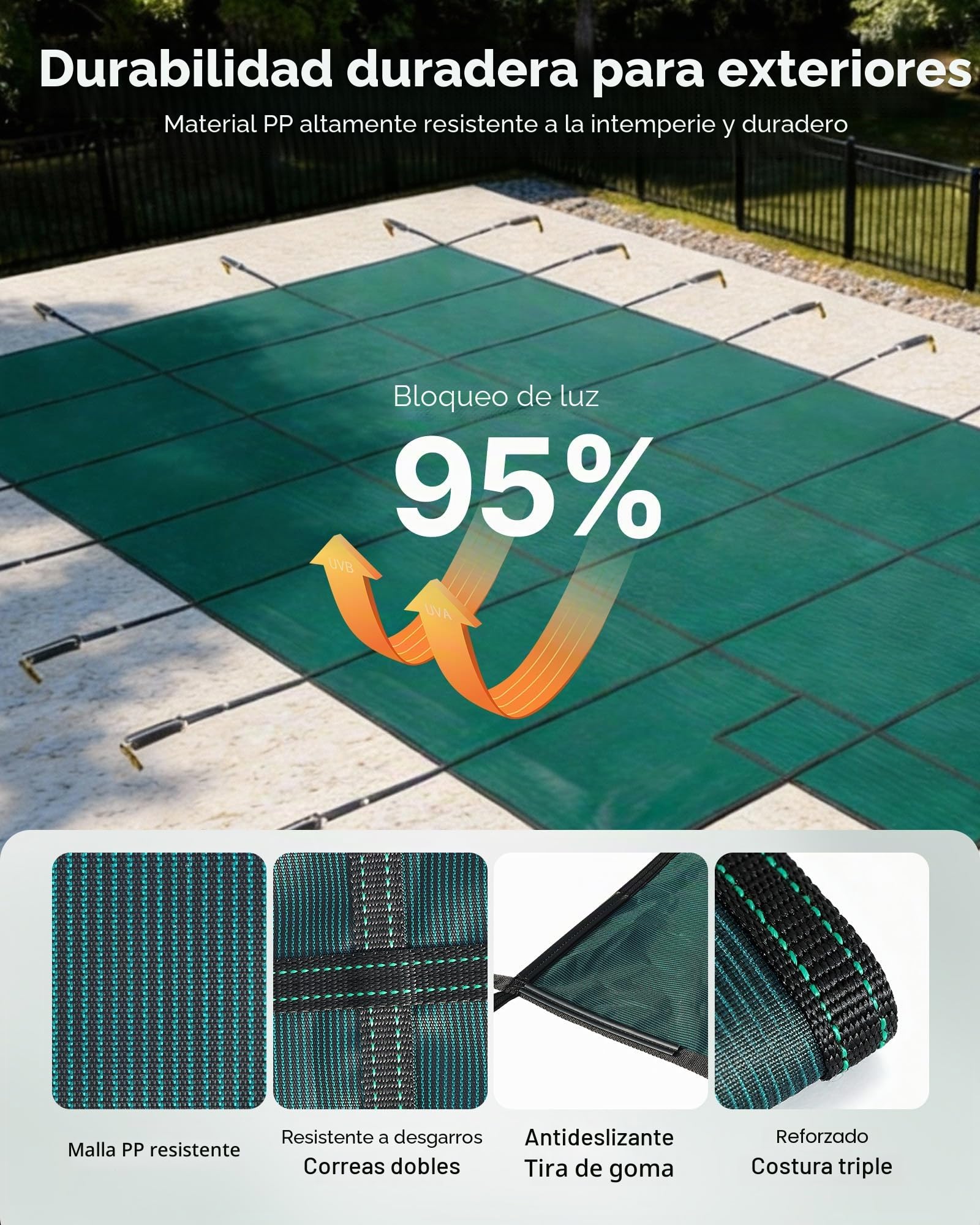 VEVOR Cubierta de Seguridad para Piscina Tamaño de Cubierta 5,5 x 10,4 m Cobertor para Piscina Rectangular Tamaño de Piscina 4,9 x 9,8 m Lona de Piscina para Piscinas Enterradas de Hogar Jardín Hotel