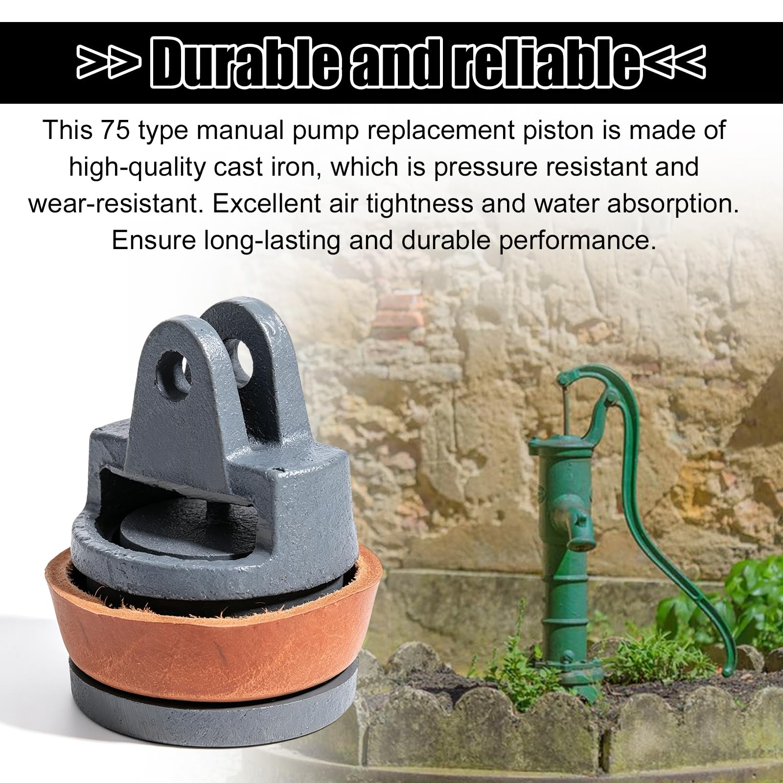 Ersatzkolben Für Schwengelpumpe Typ 75 – Grauguss, Rindslederdichtung, Für Garten-Handpumpen, Höhe 9,3 Cm
