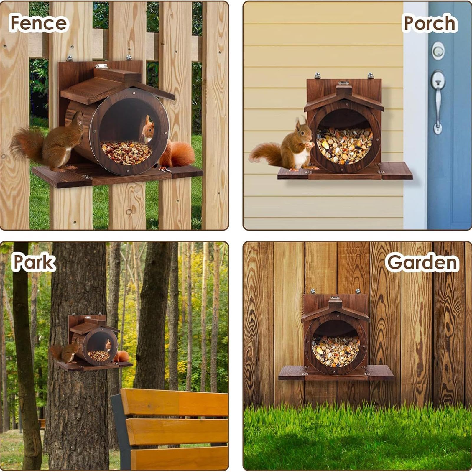 Mangiatoia per scoiattoli in legno, con fori di ventilazione, scatola resistente alle intemperie per noci, pannocchie, fieno, cibo, scoiattoli, giardino, recinzione, albero, cortile