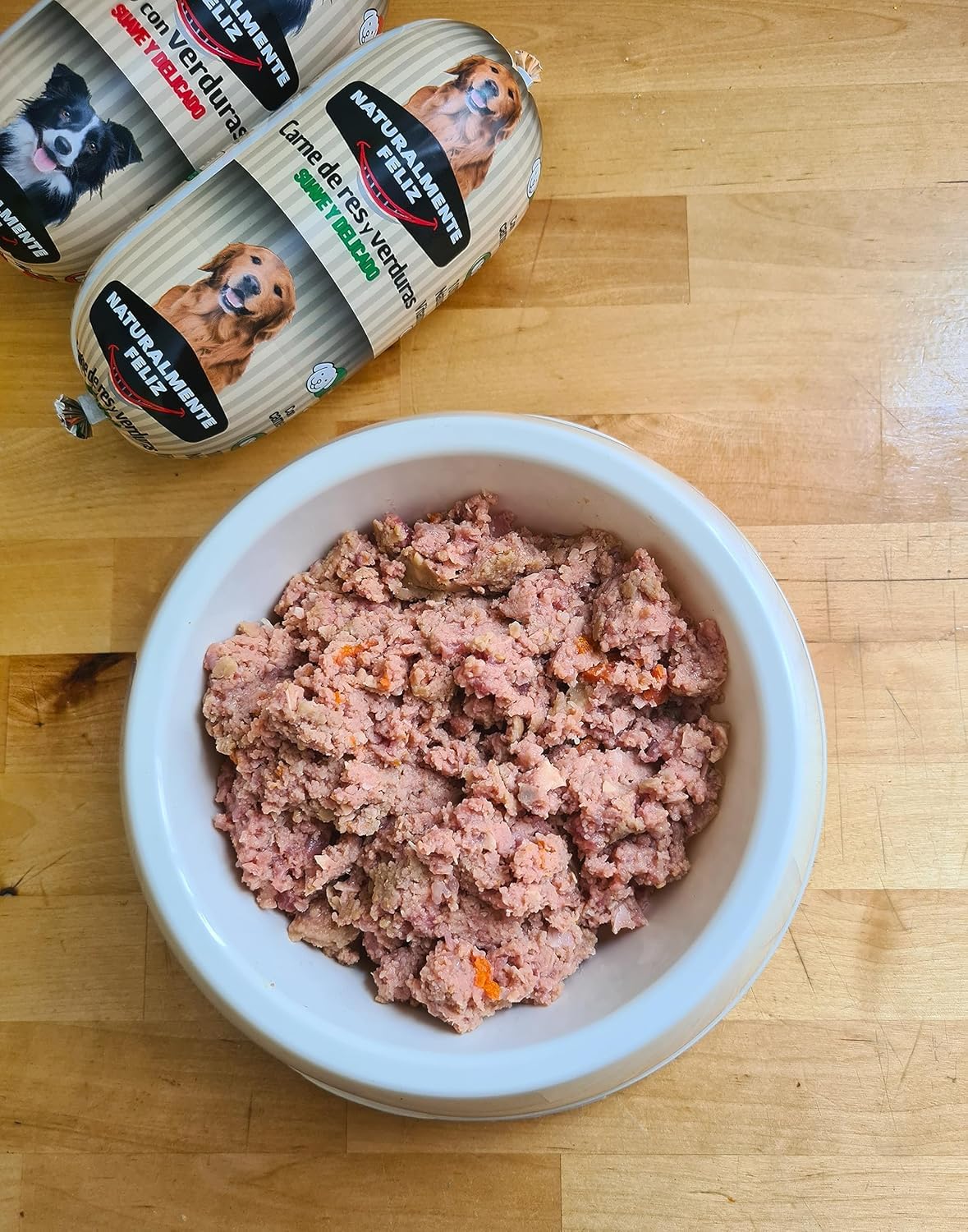 Naturalmente Feliz Alimento Natural casero para Perros, Comida húmeda con Carne Fresca y Verduras - 90% Carne (12x450gr) (Cocido Ternera/Pollo y Verduras)