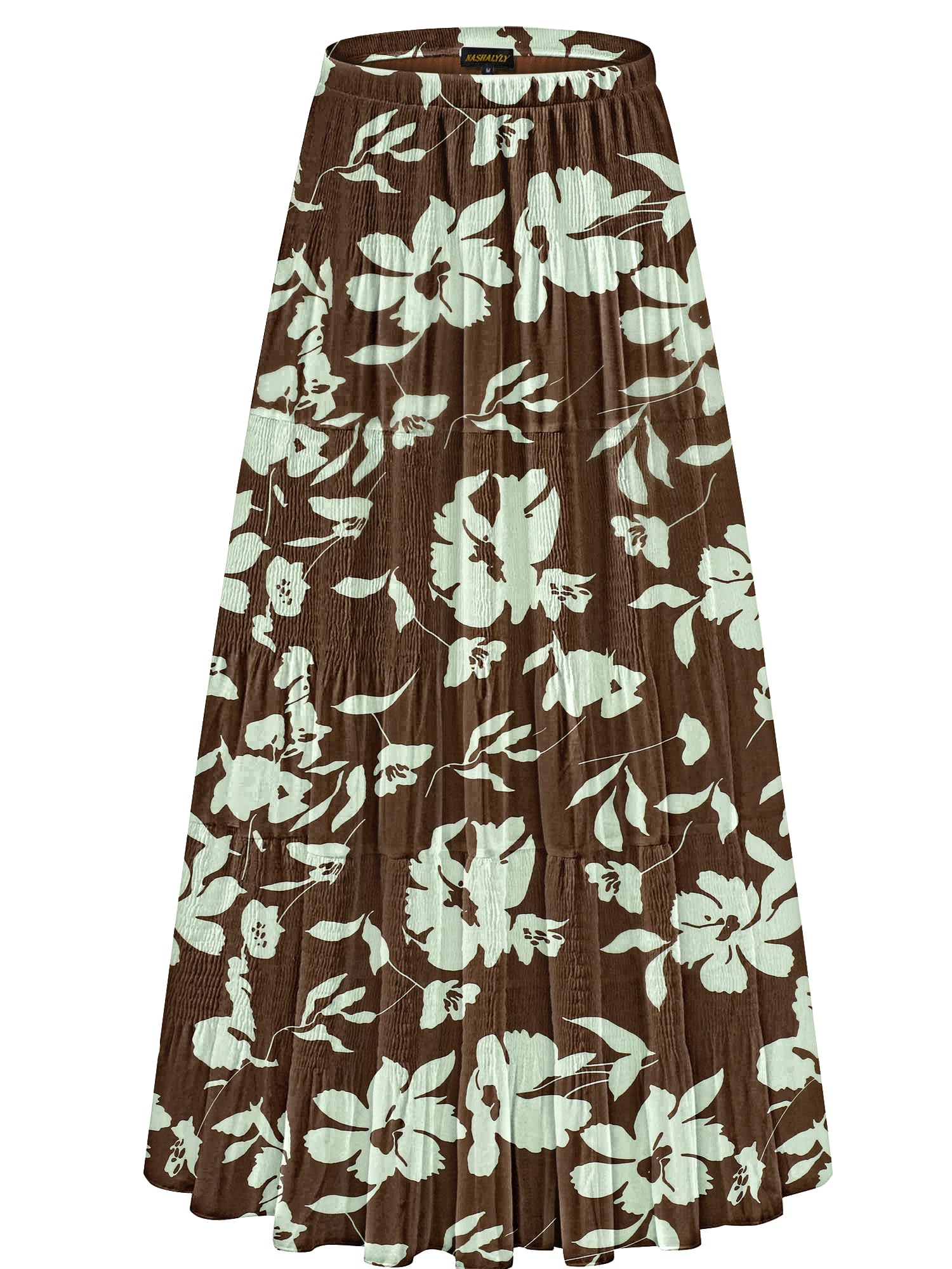 NASHALYLY Women's Chiffon Elastic High Waist Pleated A-Line Maxi Skirts
