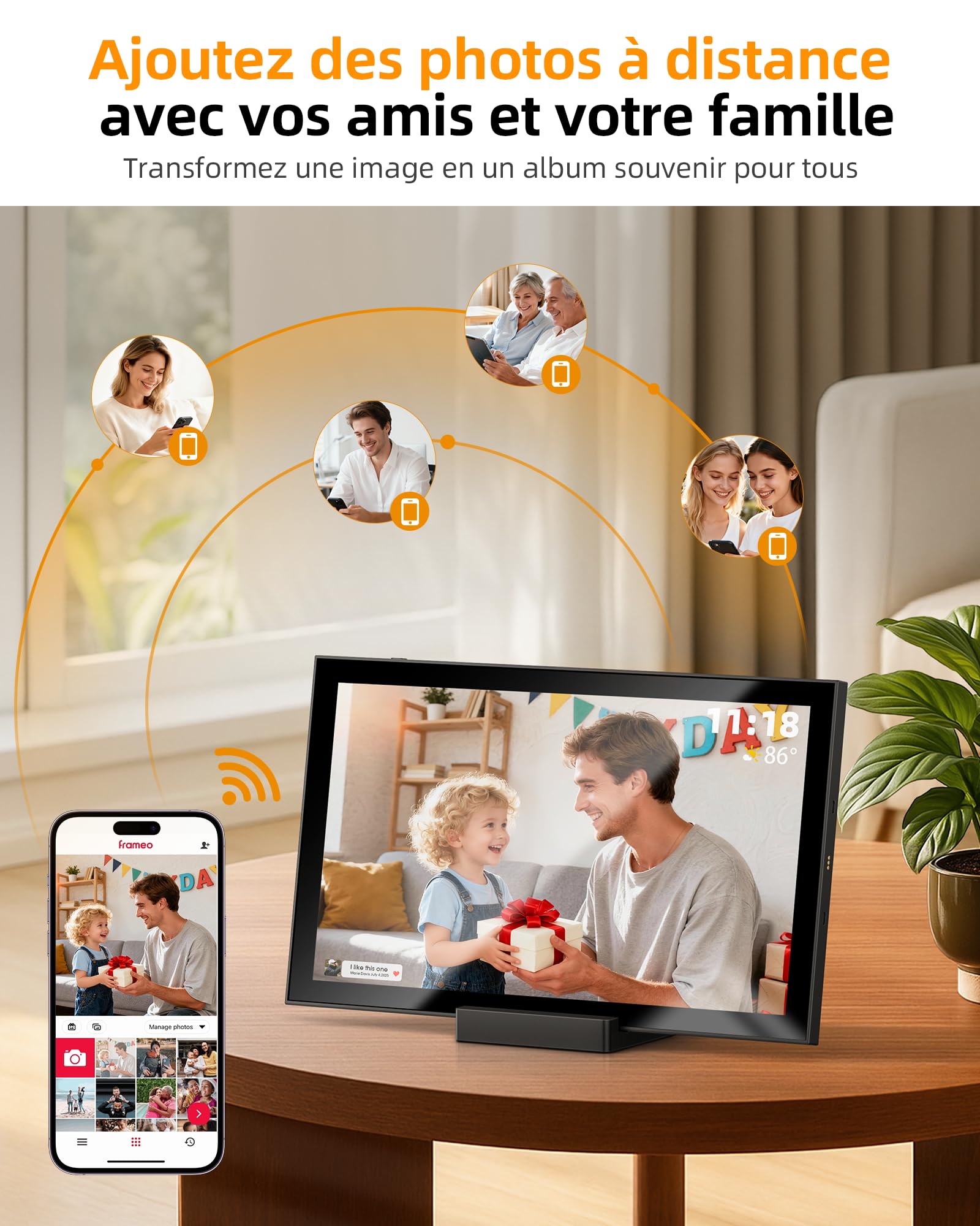 Cadre Photo Numérique 10,1" Wi-FI avec Mémoire de 64 Go, Cadre Photo électronique avec écran Tactile IPS 1280 x 800, Photos/vidéos Via l'application Frameo