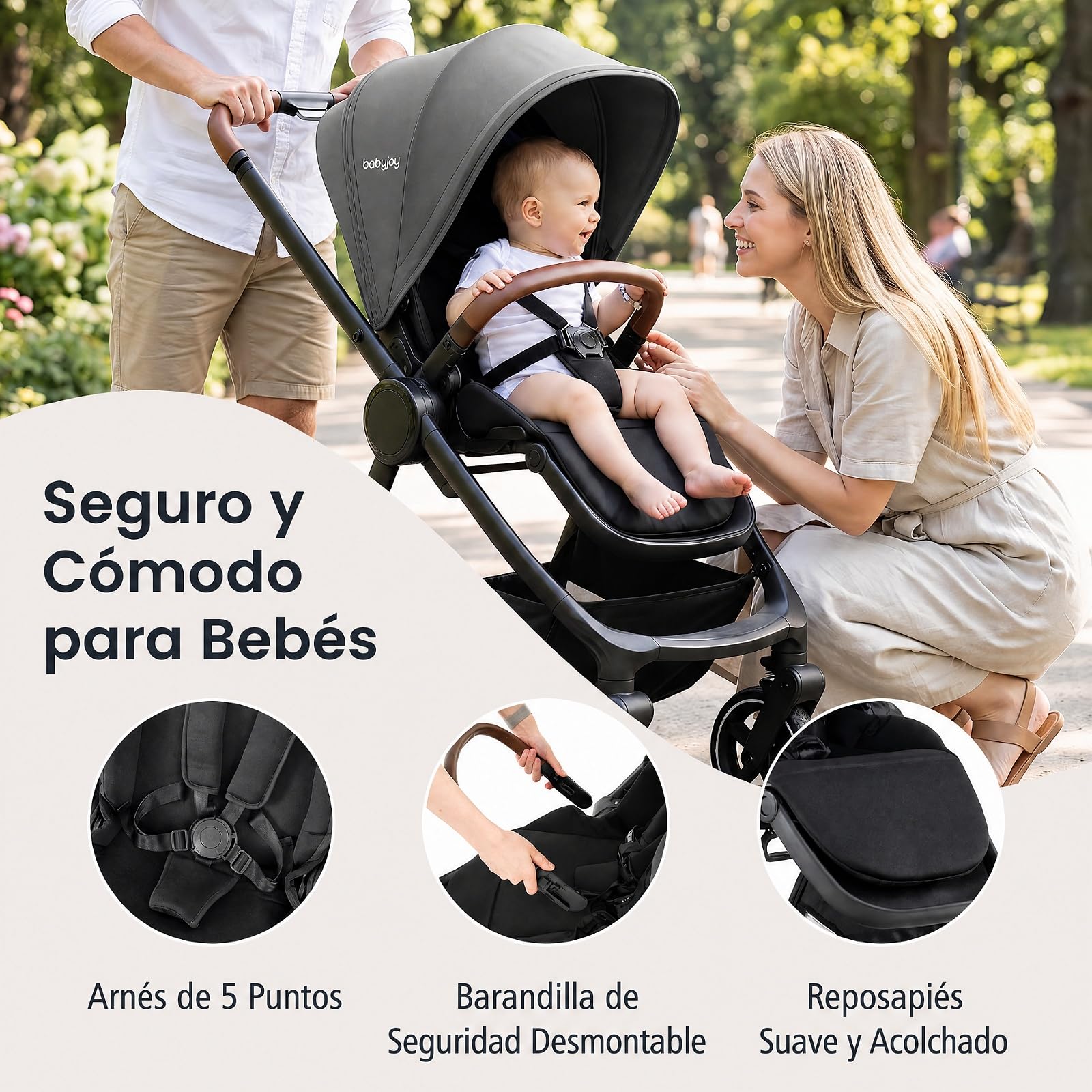 COSTWAY Cochecito para Bebés Plegable con Asiento Reversible, Gris