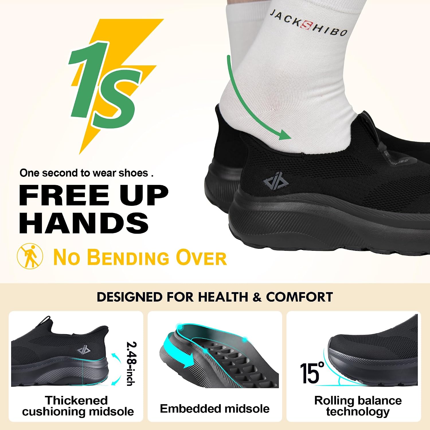Men Slip in Free up Hands Shoe Wide Toe Box Arch Support Orthopedic Walking image 3