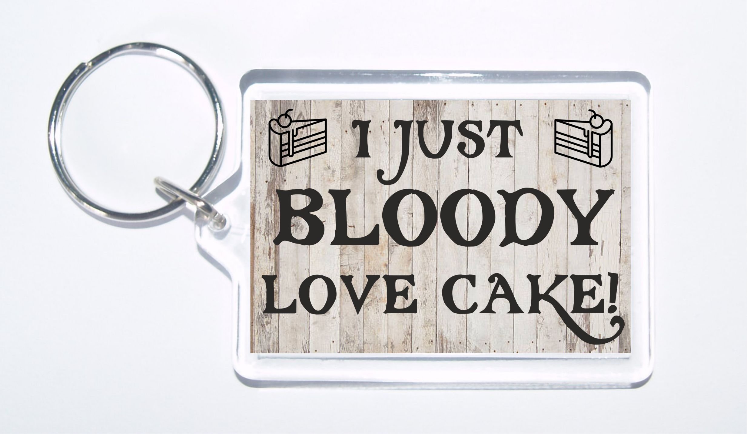 Clare's Cosmetics Fun Cake Lover Gift - I Just Bloody Love Cake - Novelty Keyring