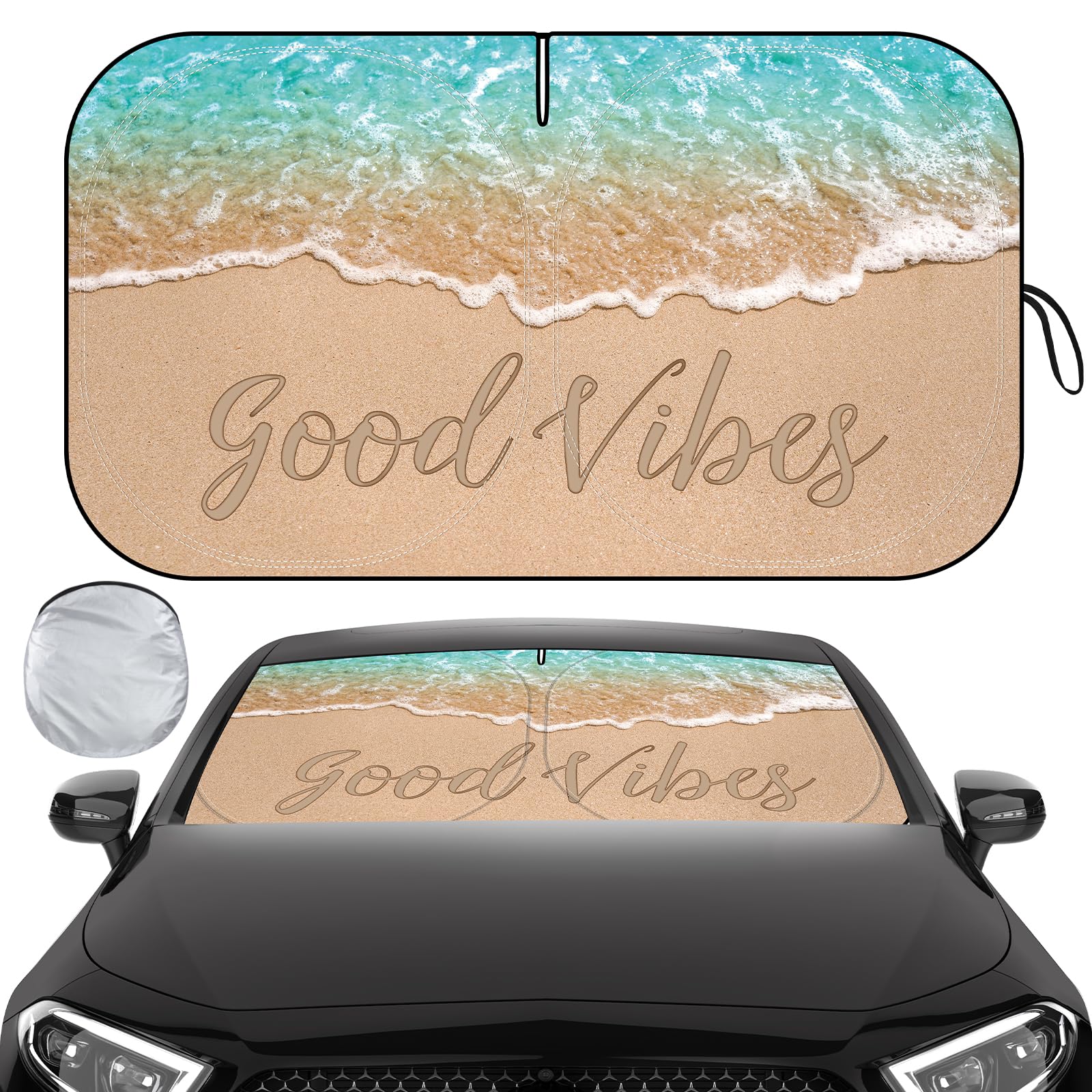 Windshield Sun Shade, Car Sun Shade Windshield, Reflector Sunshade Offers Ultimate Protection for Car Interior, Reflective Polyester Blocks Heat for Sedans, Mini SUVs, Hatchbacks - 55 x 32 inches