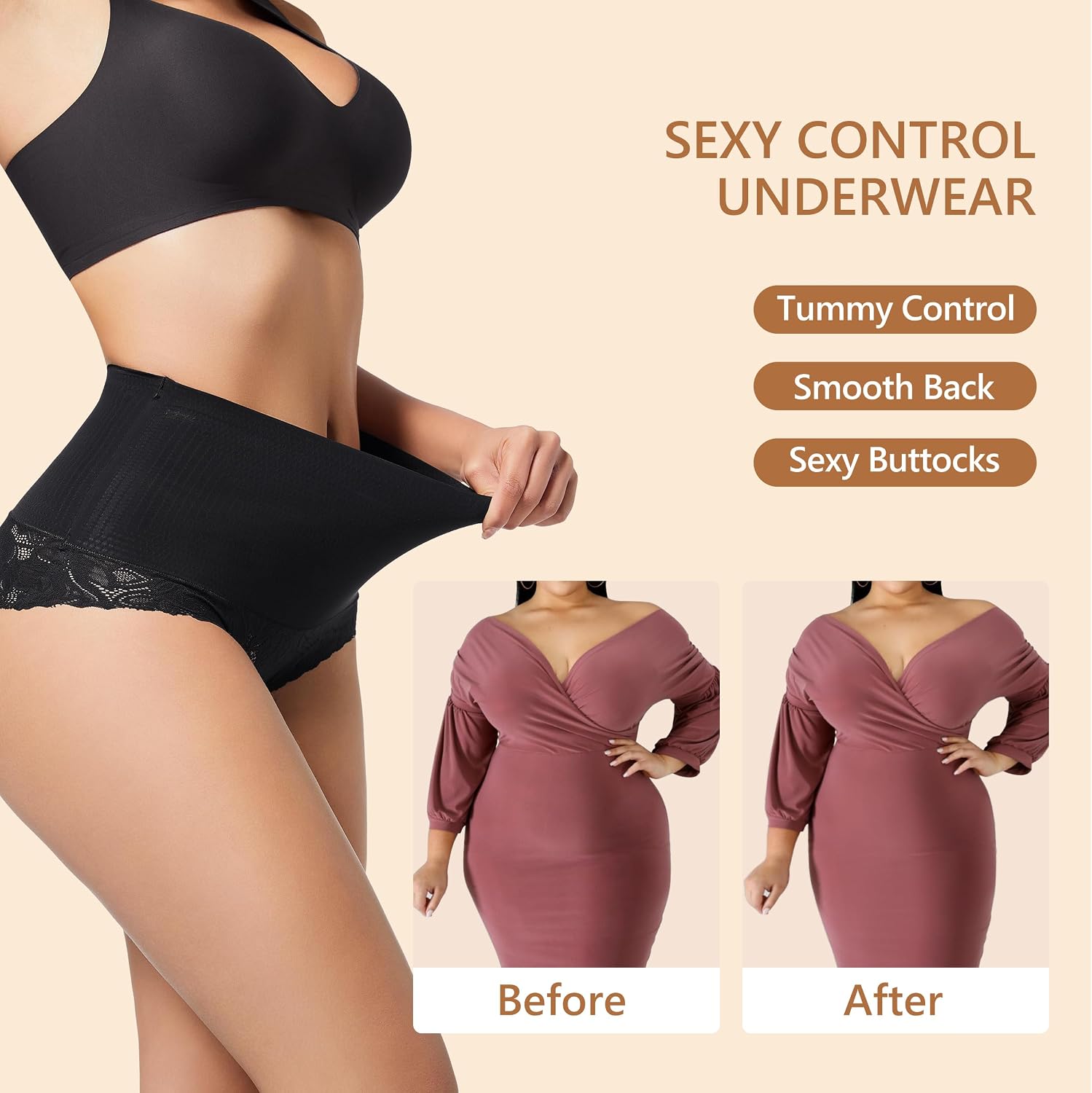 HBselect Tummy Control Shapewear Panties for Women Lace Seamless Shaping Briefs Sexy Women's Underwear Slimming Panty Girdle
