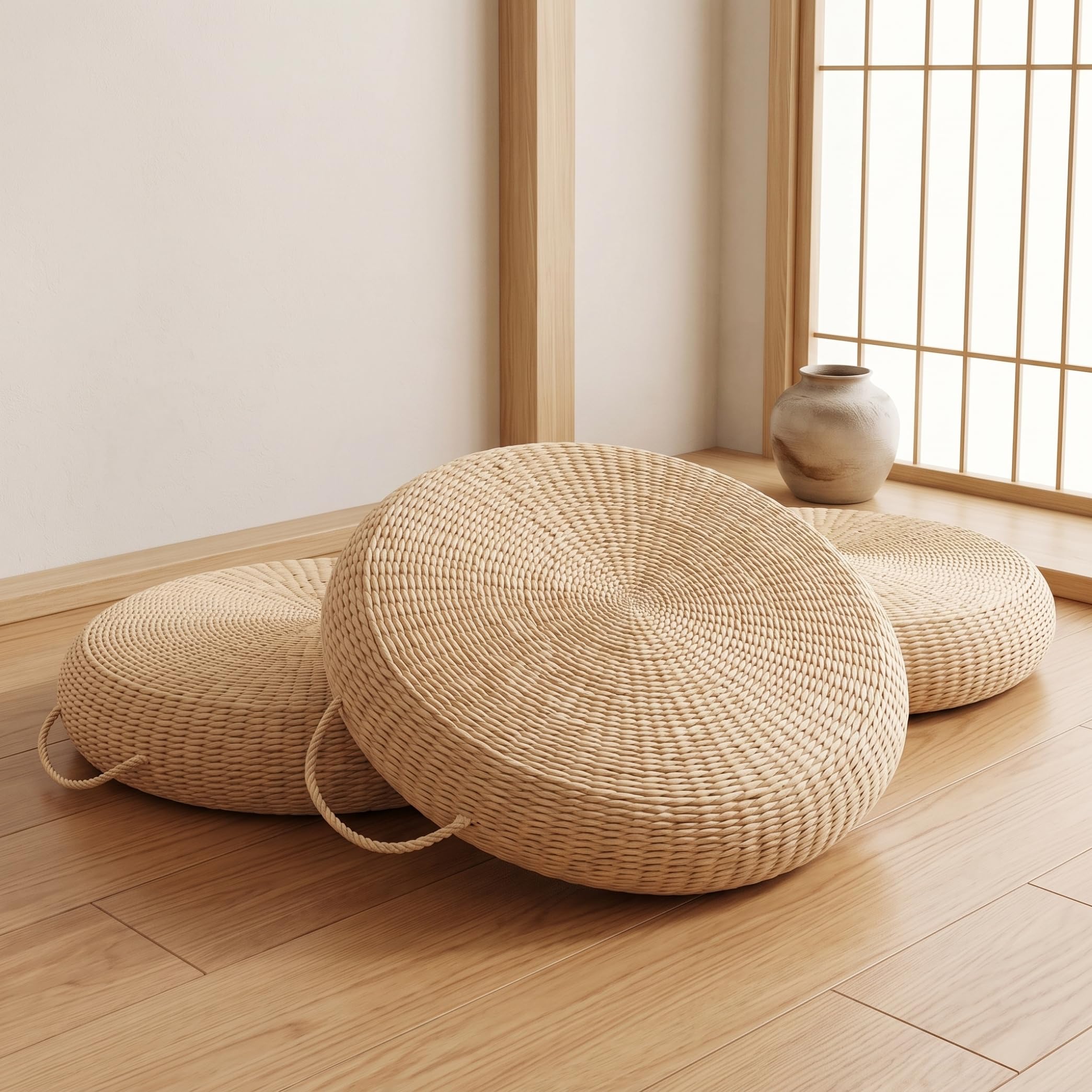 1 cojín de suelo japonés, cojín de meditación de paja natural (16x3, 9)