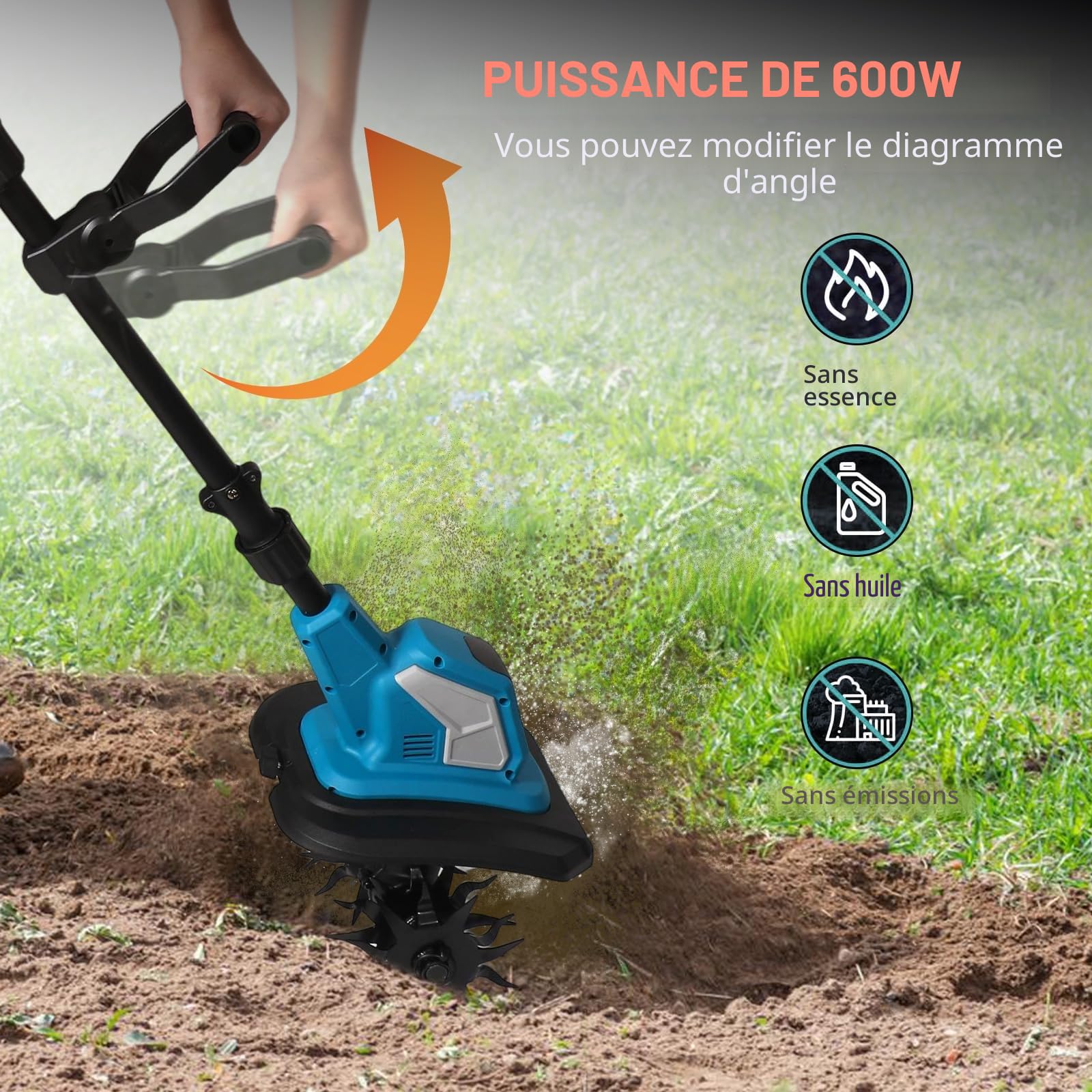 Motobineuse à batterie pour Makita 18 V, motoculteur électrique avec double rouleau 4 lames, design amovible, largeur de travail 17 cm, profondeur de travail 24 cm, pour l'agriculture et la culture