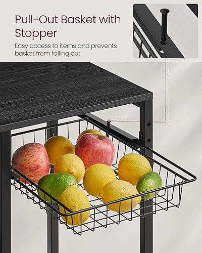 Miniatura 62 de VASAGLE Estante para panadero, soporte para microondas, estante de almacenamiento de cocina con cesta de alambre, 6 ganchos y estantes, para Marrón