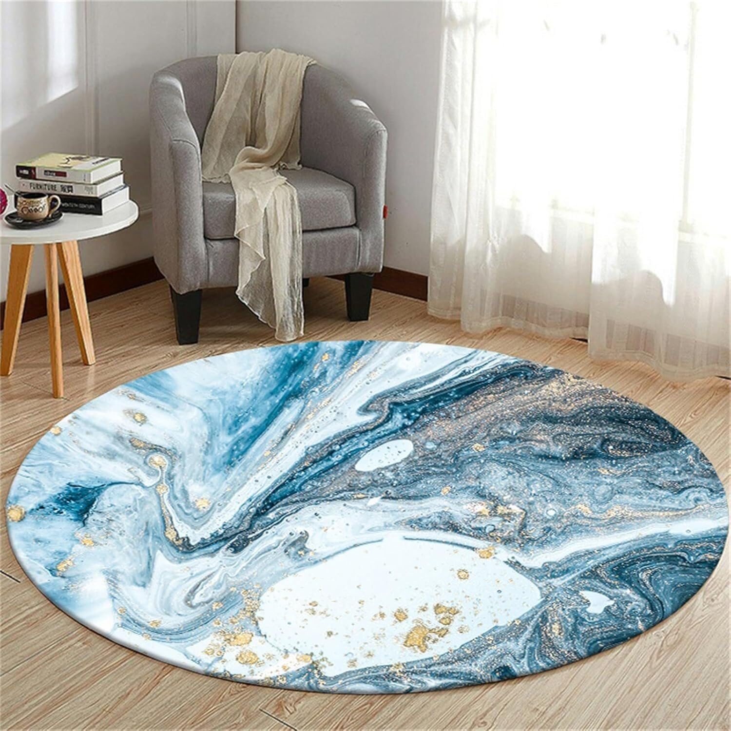 SSDDLZEQ Premium durable range Multifunctional Protective Mat For Round Computer Chairs, Suitable For Wooden Floors(Blue and White Marble,140cm)
