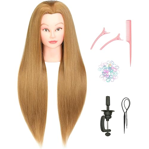 FUTAI Mannequin Head 30 inches Long 80% Real Human Hair Manikin Doll Style Head for Braiding Styling Updos Curling Cutting Practice Cosmetology Training Display with Stand