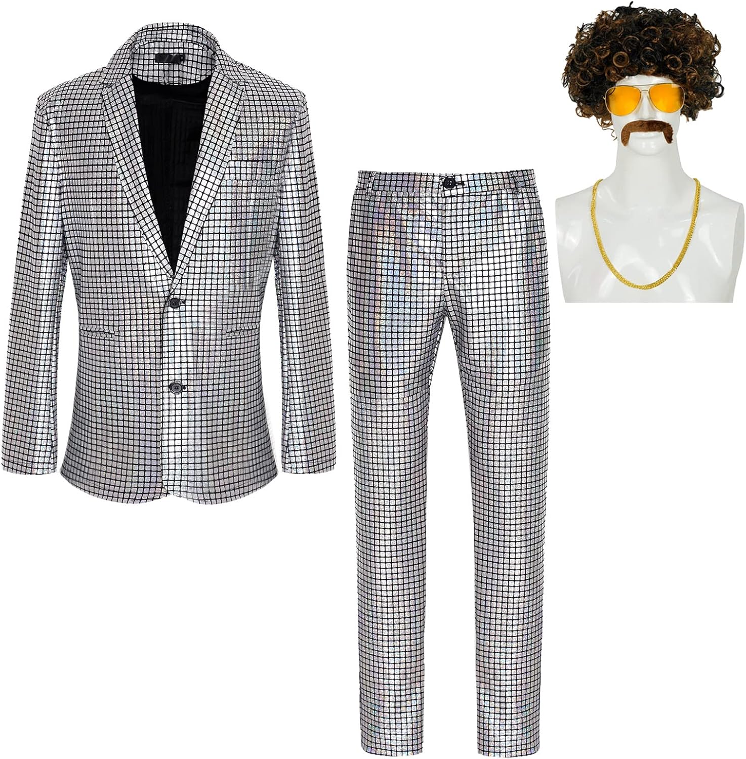 Men's Disco Costume Shiny Sequin Suits Set 70s Party Outfits
