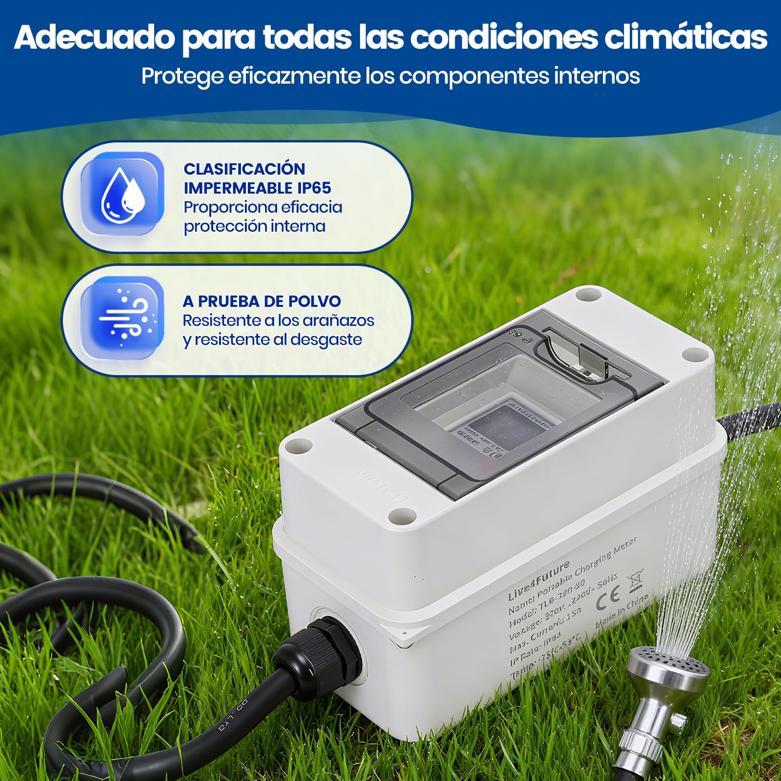 Medidor de Consumo Electrico Digital Portátil de Electricidad 230V IP67 LCD Display Restablecimiento Fácil Medidor para RVs Vehículos Eléctricos Sitios de Construcción