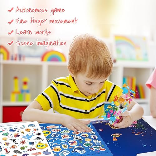 Miniatura 6 de ASTARON Libro de calcomanías reutilizables para niños pequeños, 88 calcomanías oceánicas, actividades de viaje por carretera, actividades en