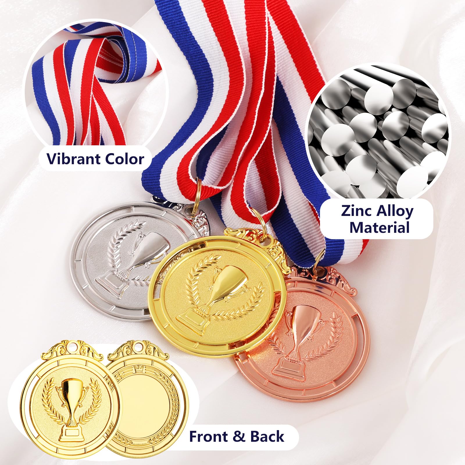 9 Piezas Ganador Medallas de Metal, Medallas de Oro Medallas de Plata Medallas de Bronce con Cintas para decoración de Fiestas Infantiles y premios Deportivos, Día del Deporte Escolar 5.0cm