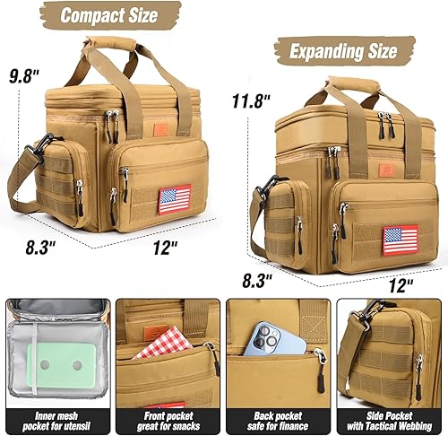 Miniatura 3 de Lonchera táctica para hombres, bolsa de almuerzo táctica expandible de doble cubierta con correa para el hombro, a prueba de fugas y aislada, para