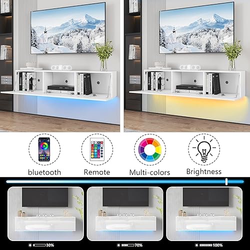 Miniatura 5 de DMAITH Soporte de TV flotante con LED para TV de 60, 65, 70 pulgadas, brillante centro de entretenimiento moderno montado en la pared con