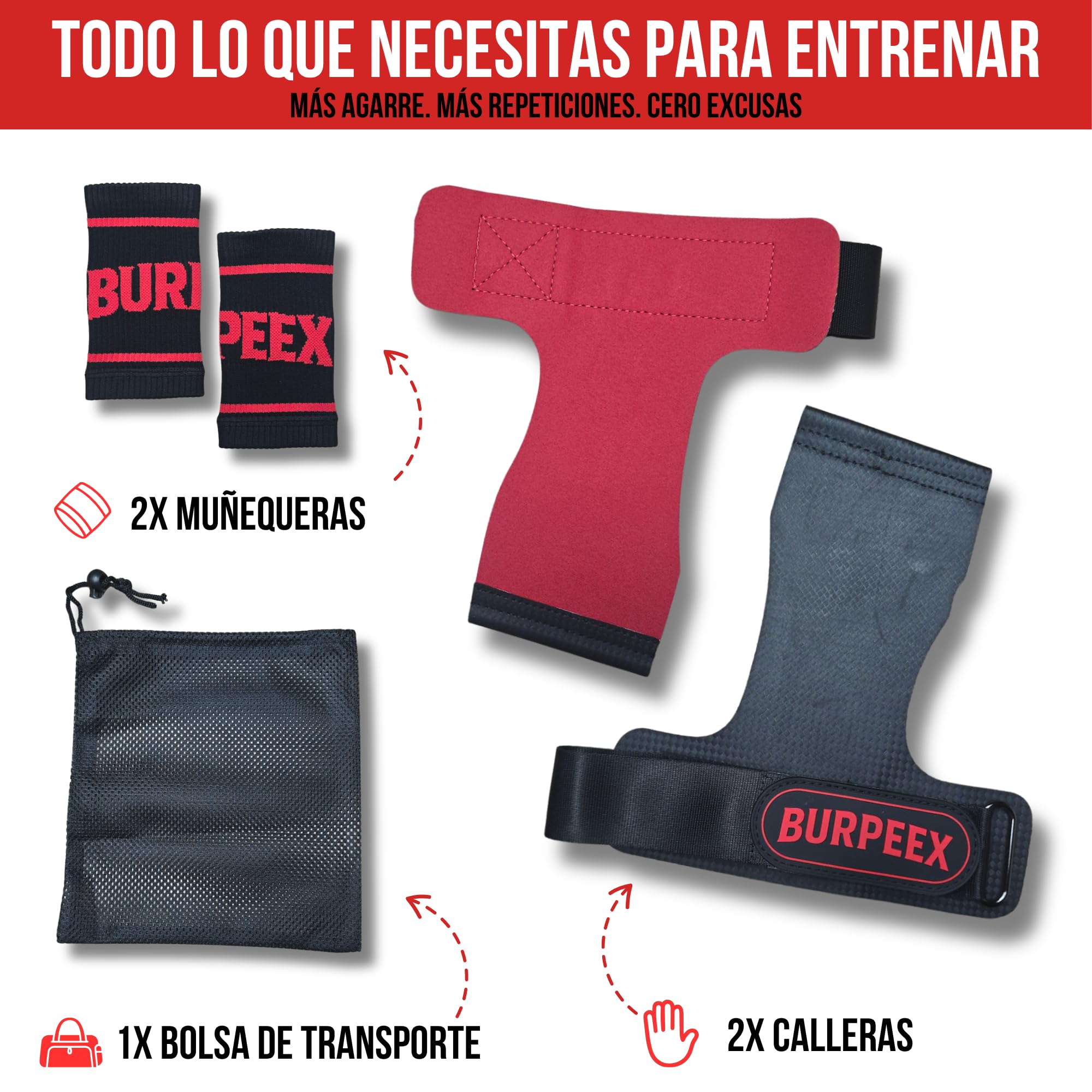 BURPEEX - Calleras Crossfit con Muñequeras y Bolsa de Transporte – Agarre Antideslizante y Protección de Manos para Dominadas, Halterofilia, Calistenia y WOD Intensos — view 5