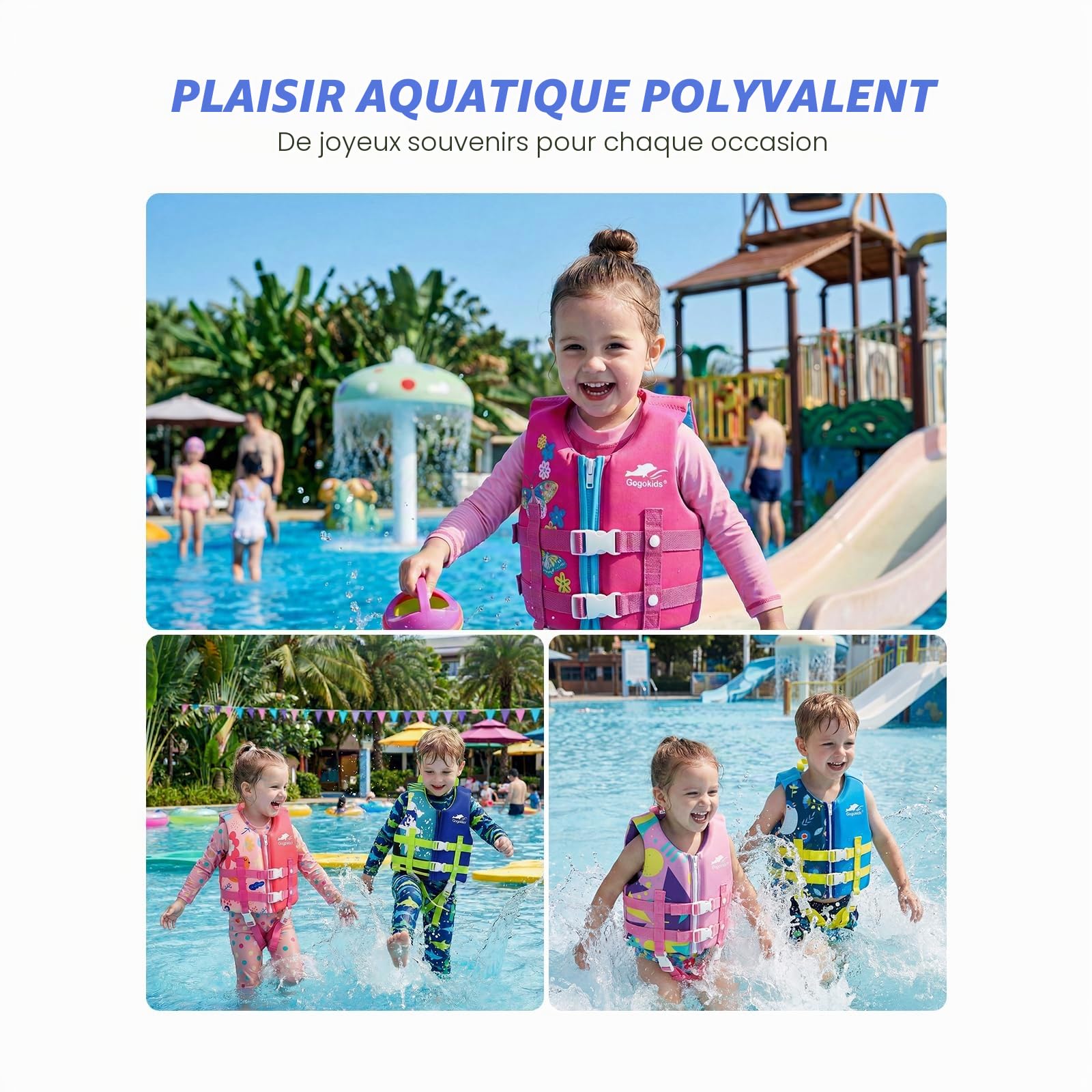 Gogokids Veste de Flottaison pour Enfants - Aide à la Natation avec Bretelles de Sécurité Réglables pour Enfants de 15-35kg, Garçons et Filles de 2 à 9 Ans, Idéal pour la Piscine et la Natation