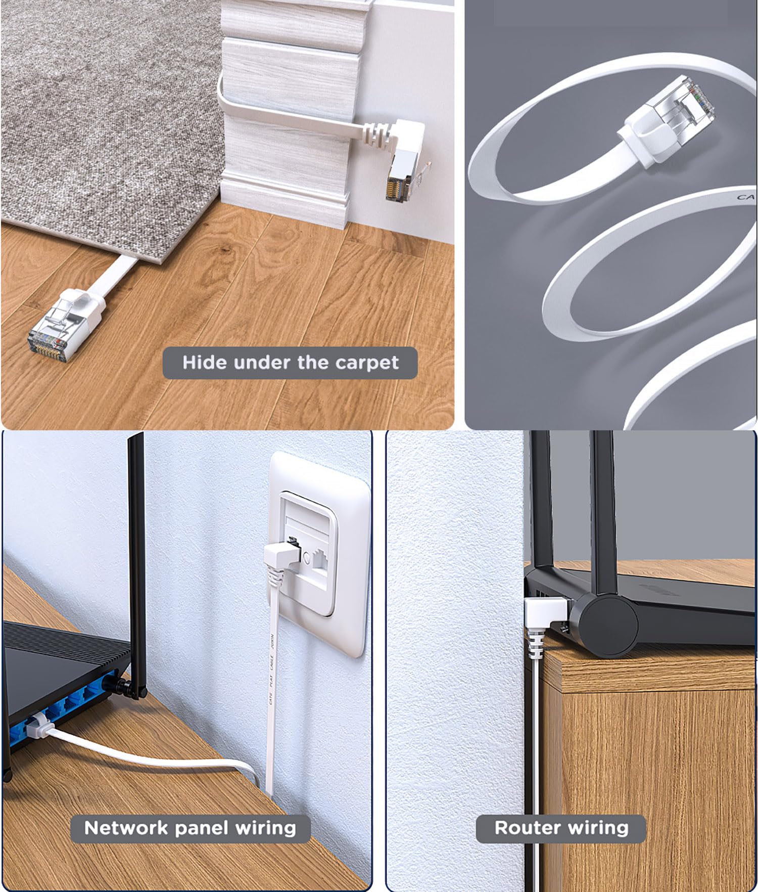 Cavi Ethernet CAT6 Piatti Ad Angolo Retto, 1,8m, Confezione Da 2, Bianco, Per Connessioni Di Rete In Spazi Stretti
