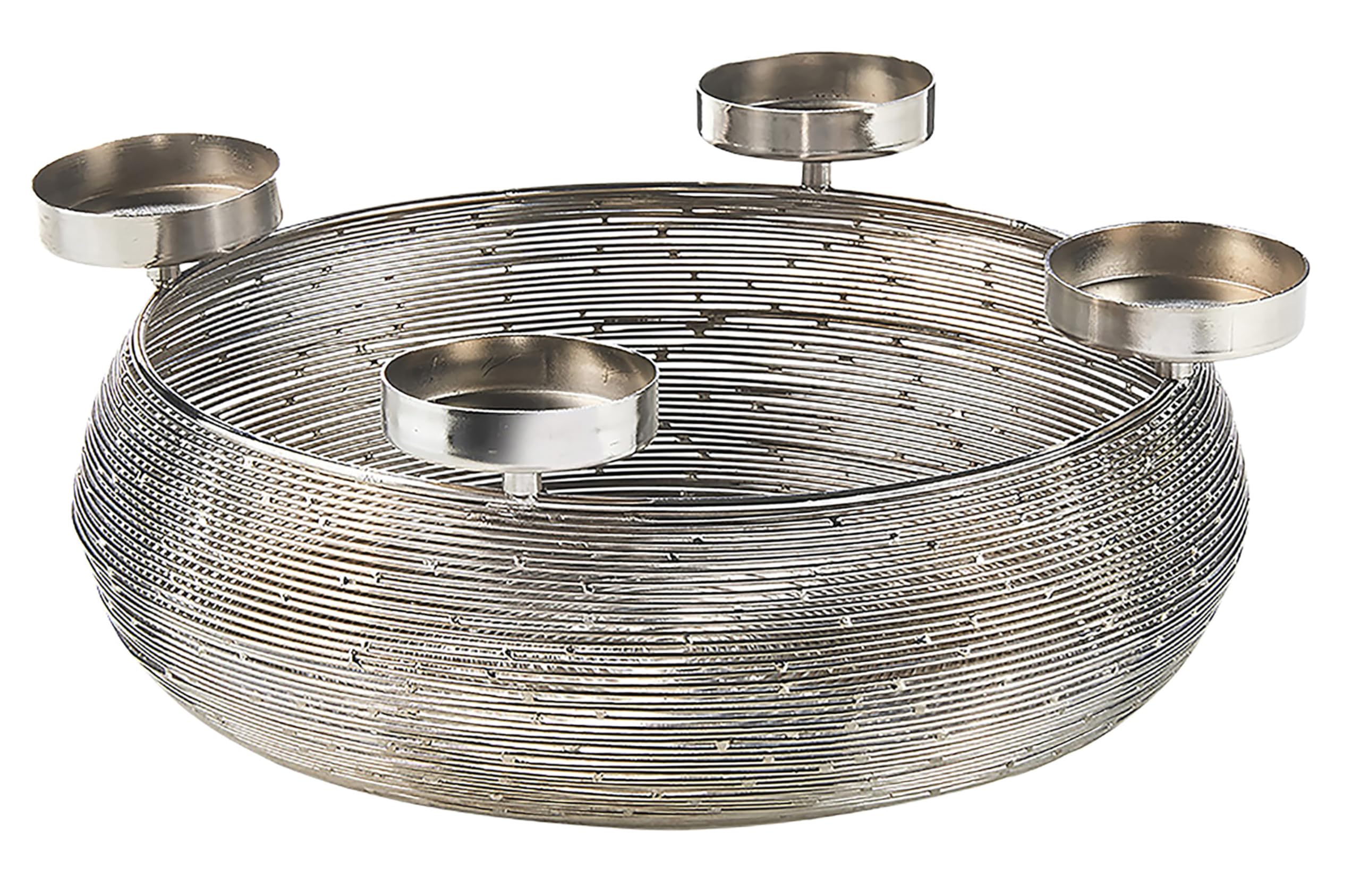 Kobolo Dekokranz Adventskranz aus Metall in Silber mit Schale für 4 Kerzen