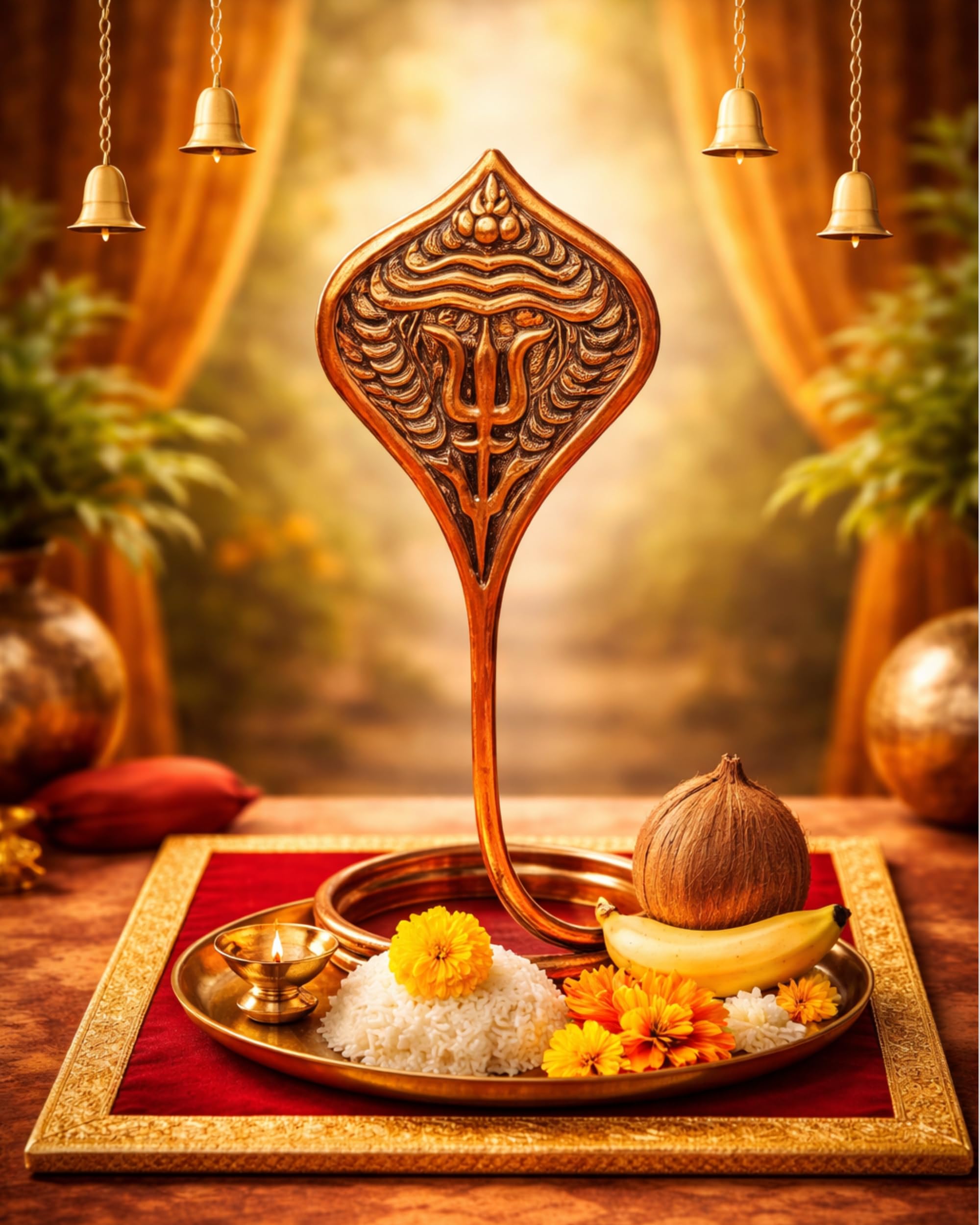 Pure Copper Shesh Nag/Vasuki Nag for Shivling with Velvet Aasan – Handcrafted Snake Idol for Temple, Puja, Nag Panchami, Kal Sarp YOG, Vastu & Spiritual Home Decor (Size 12.5 CM) (Large)-image-18