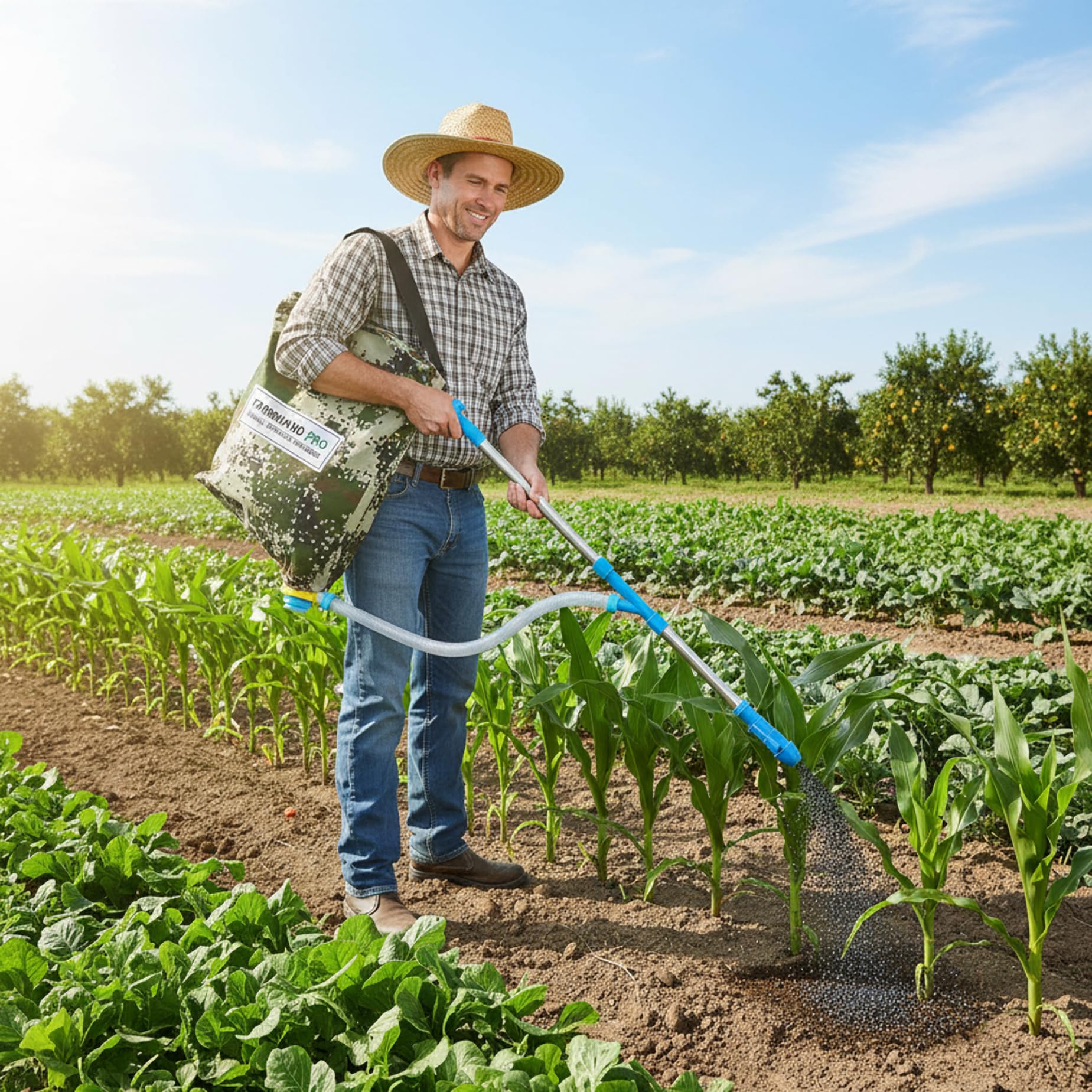 Esparcidor de fertilizante con mochila, aplicador manual de fertilizante para césped y jardín, herramienta de esparcidor de semillas de mano para maíz, verduras, árboles frutales, vida al aire libr.