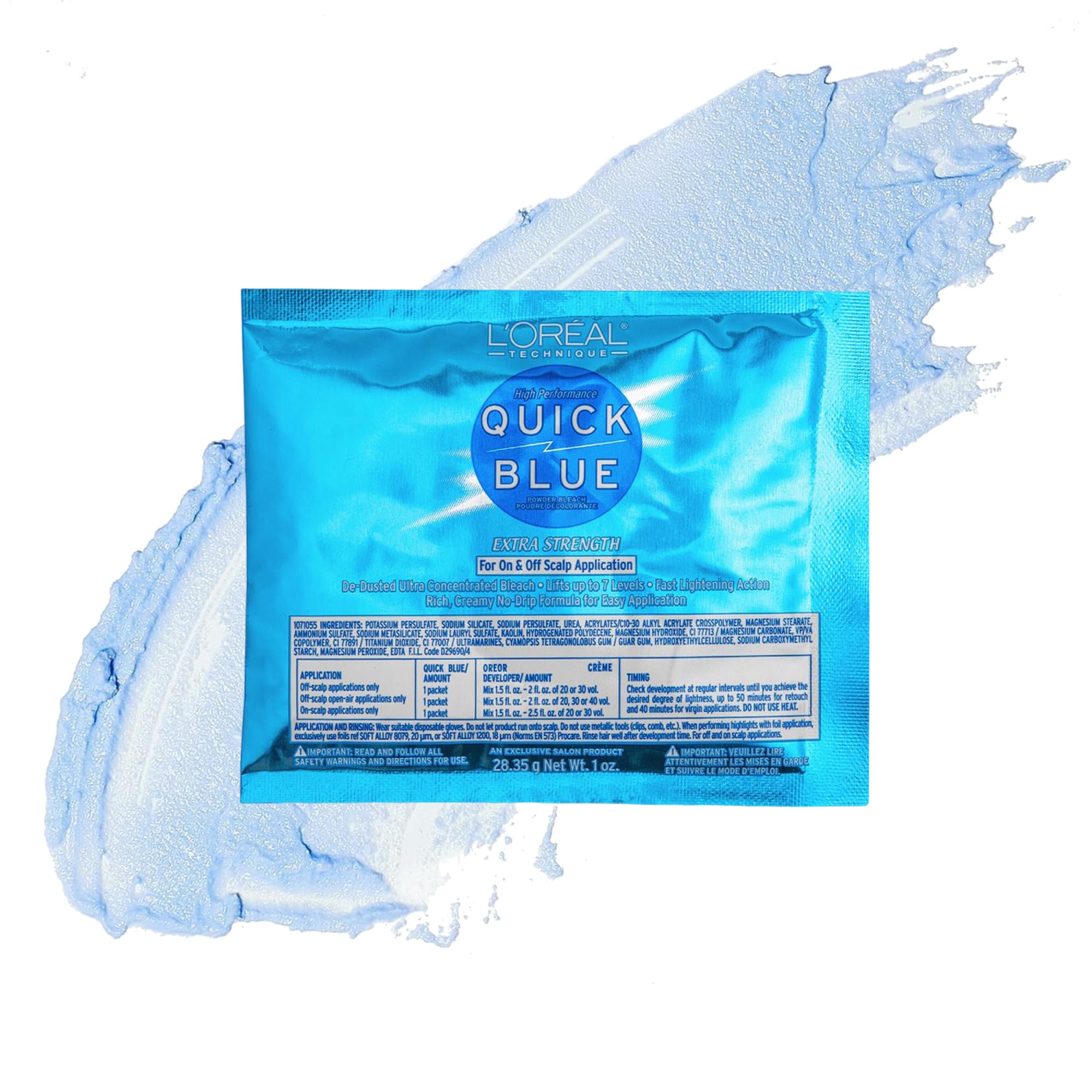 L'Oréal Technique Quick Blue High Performance Hair Lightener - Hair Bleaching Powder - No Drip Formula, Extra Strength Lightening Action Lifts Up To 7 Levels, Single Application