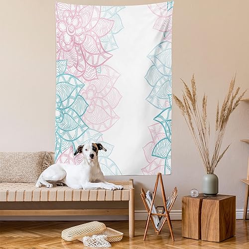 Vista 2 de Ambesonne Tapiz floral, pétalo de flor grande en tono pastel inspirado en primavera, impresión artística de diseño de belleza, colgante de pared
