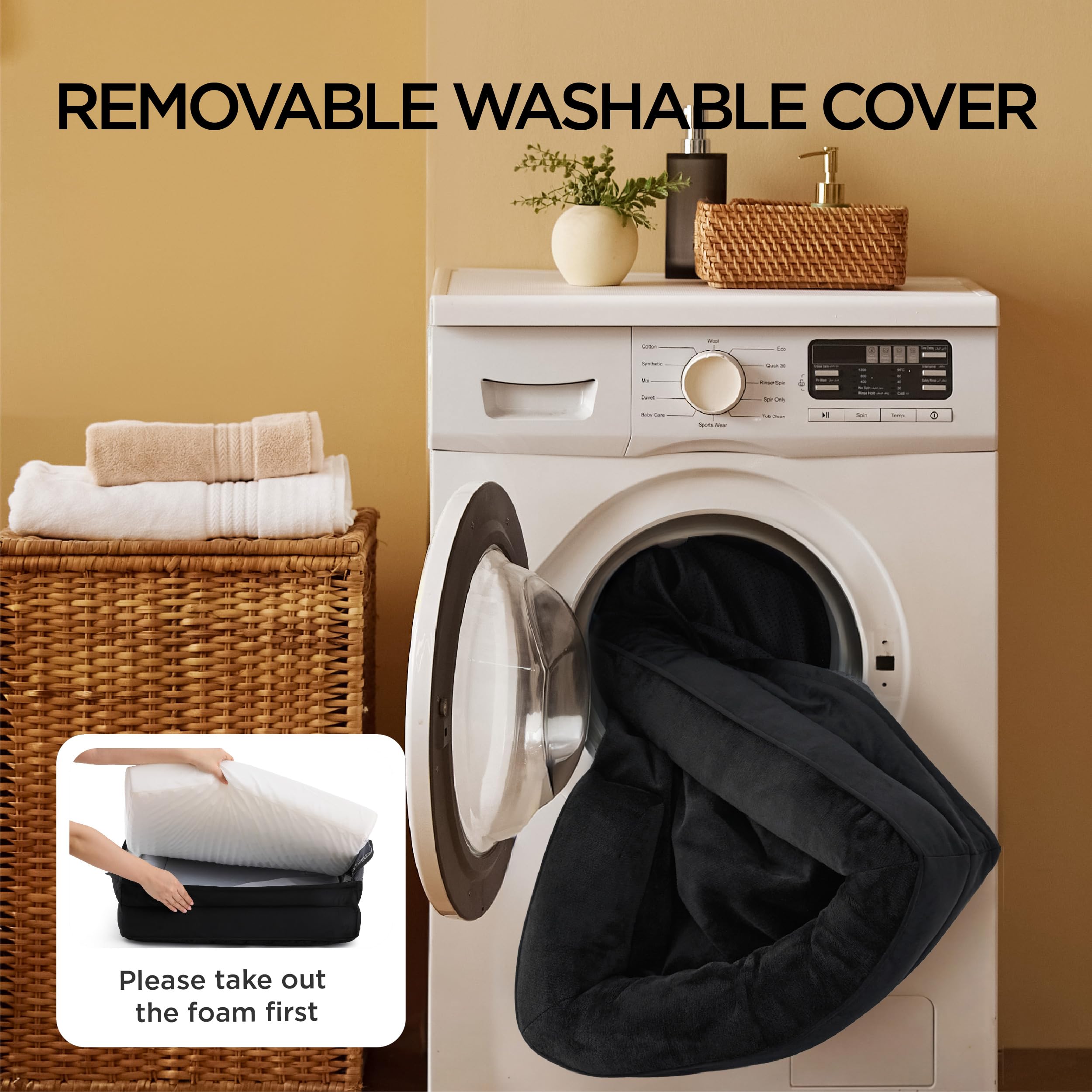 Bedsure Letto per Cani Grande 134x106x20cm - Divano per Cani Taglia Grande in Uovo Foam, Colore Nero, Cuscino per Cani Sfoderabile e Lavabile