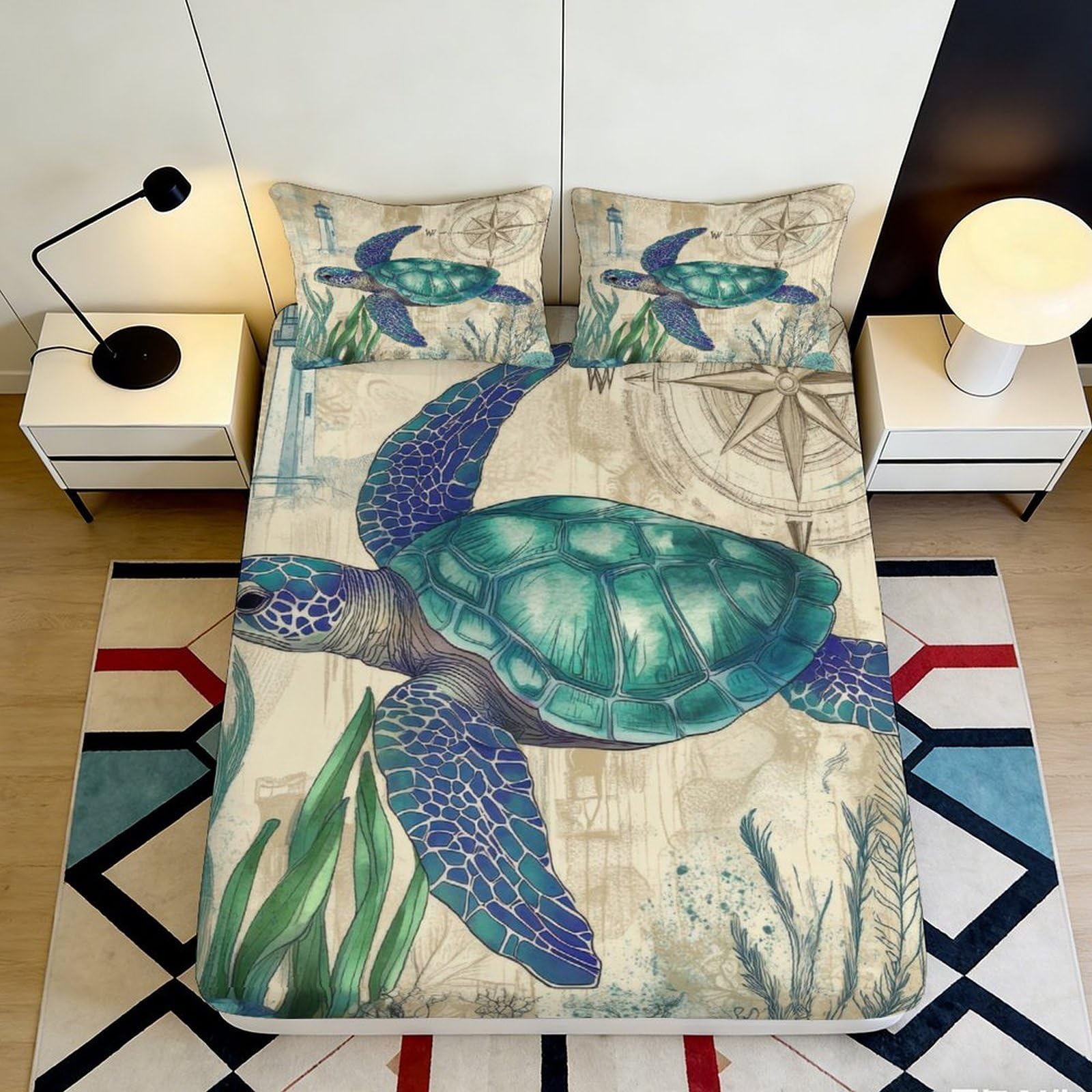 Jqzkxnhpbr Style-5 3D Printed Sea Turtle Fitted Sheet Microfiber Soft Breathable Ocean Reef Mattress Cover For Bedroom Dorm Decor 90X200x25cm