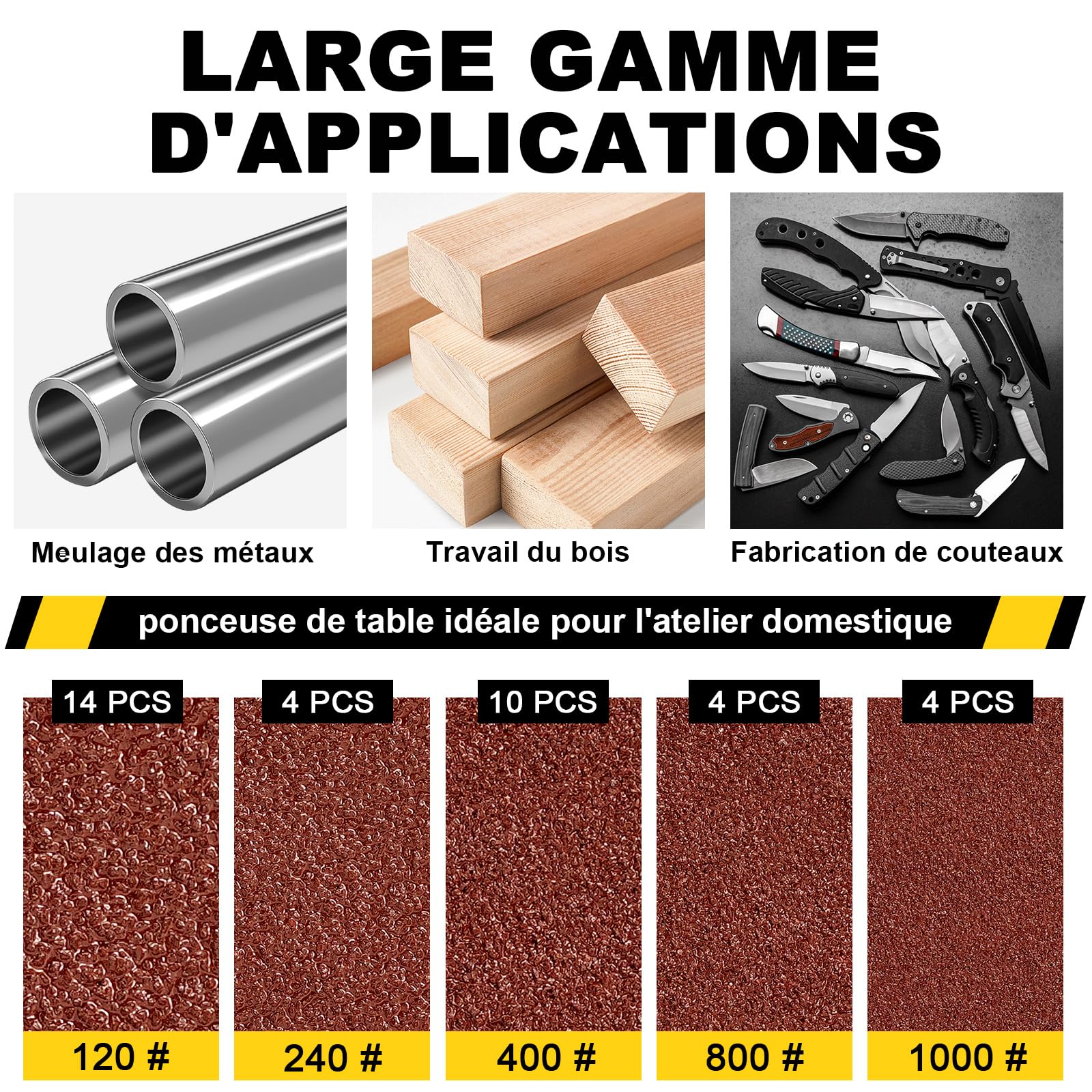 SI FANG Kit mini ponceuse à bande, Affûteurs électrique 15°, petite meuleuse d'établi à 7 vitesses, pour la fabrication de couteaux, l'affûtage des bords d'outils, le travail du bois et du métal